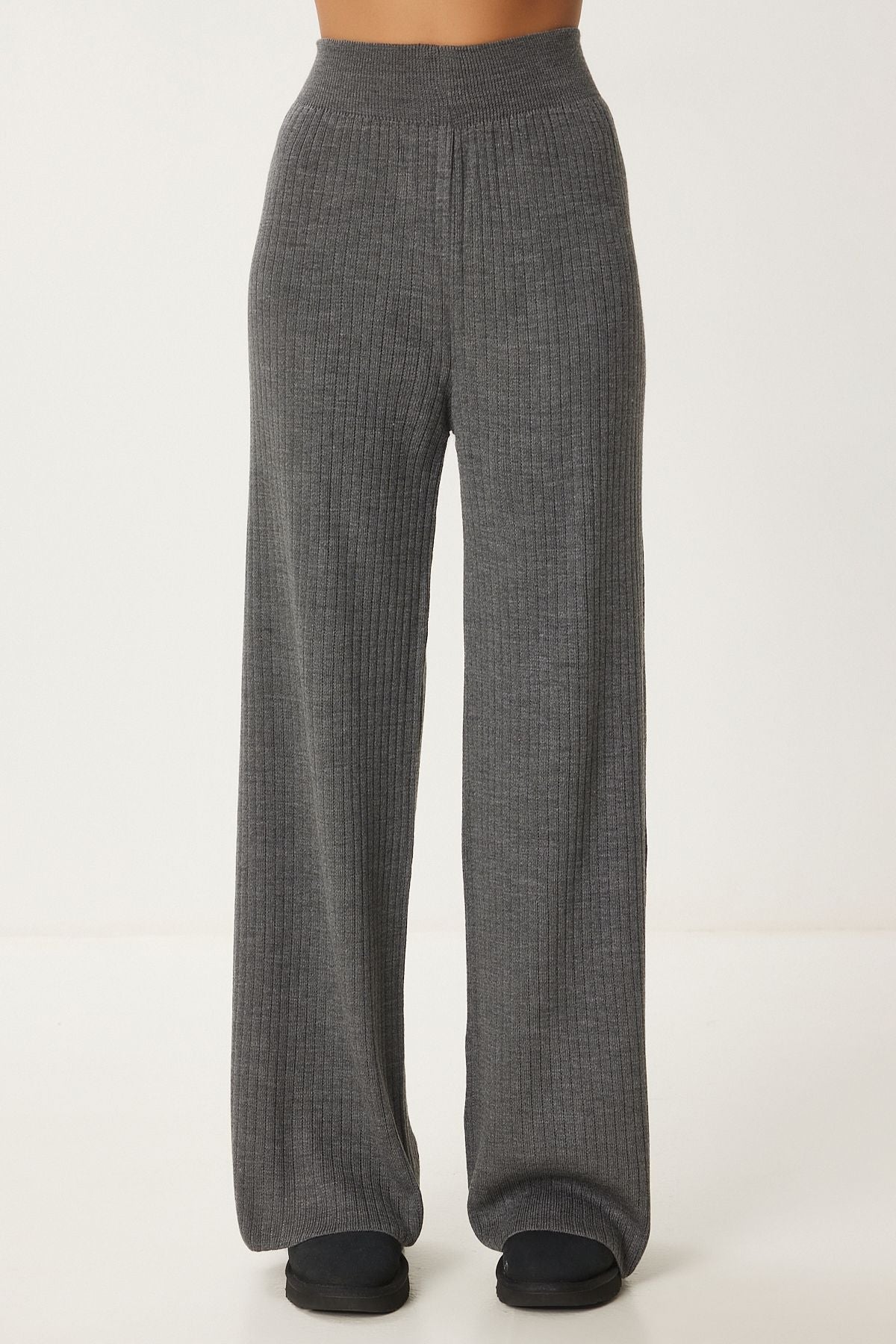 Woman anthracite wick knitwear pants ki00096