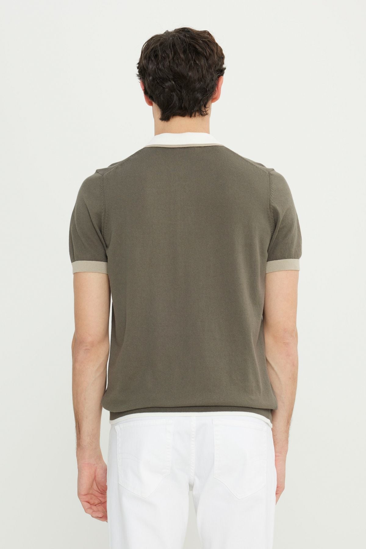 100 %Cotton Standard Fit Normal Cut Polico Khaki Triko T -shirt