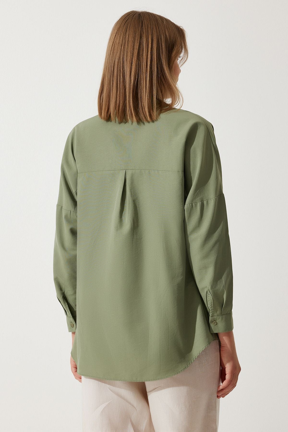 Woman Khaki Oversize Long Basic Shirt DD00842