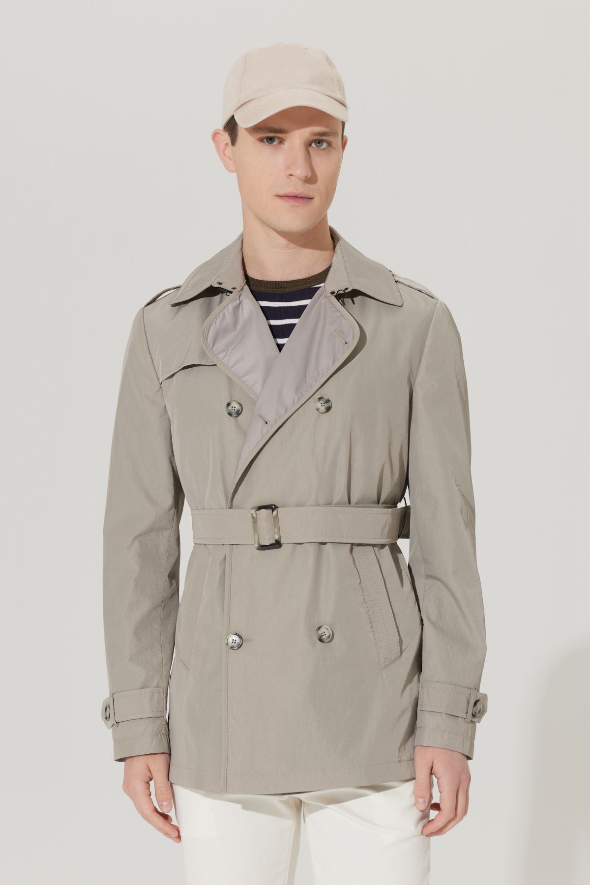 Men's Beige Standard Fit Normal Cutting Trench coat