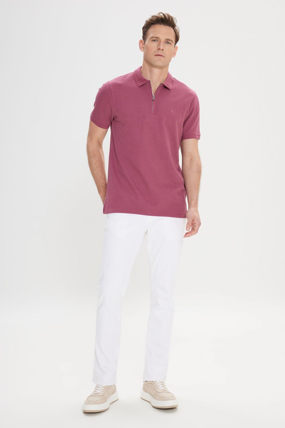 Men's rose dry slim fit narrow cut cotton polo collar t -shirt