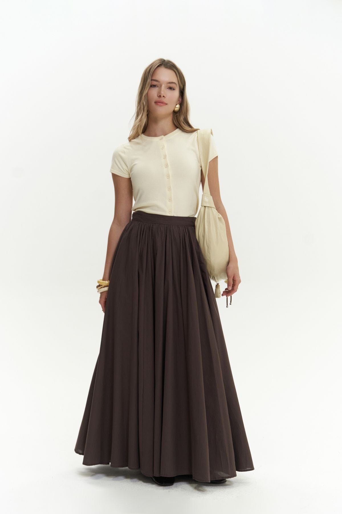 Faylinn Pleated Long Coffee Skirt