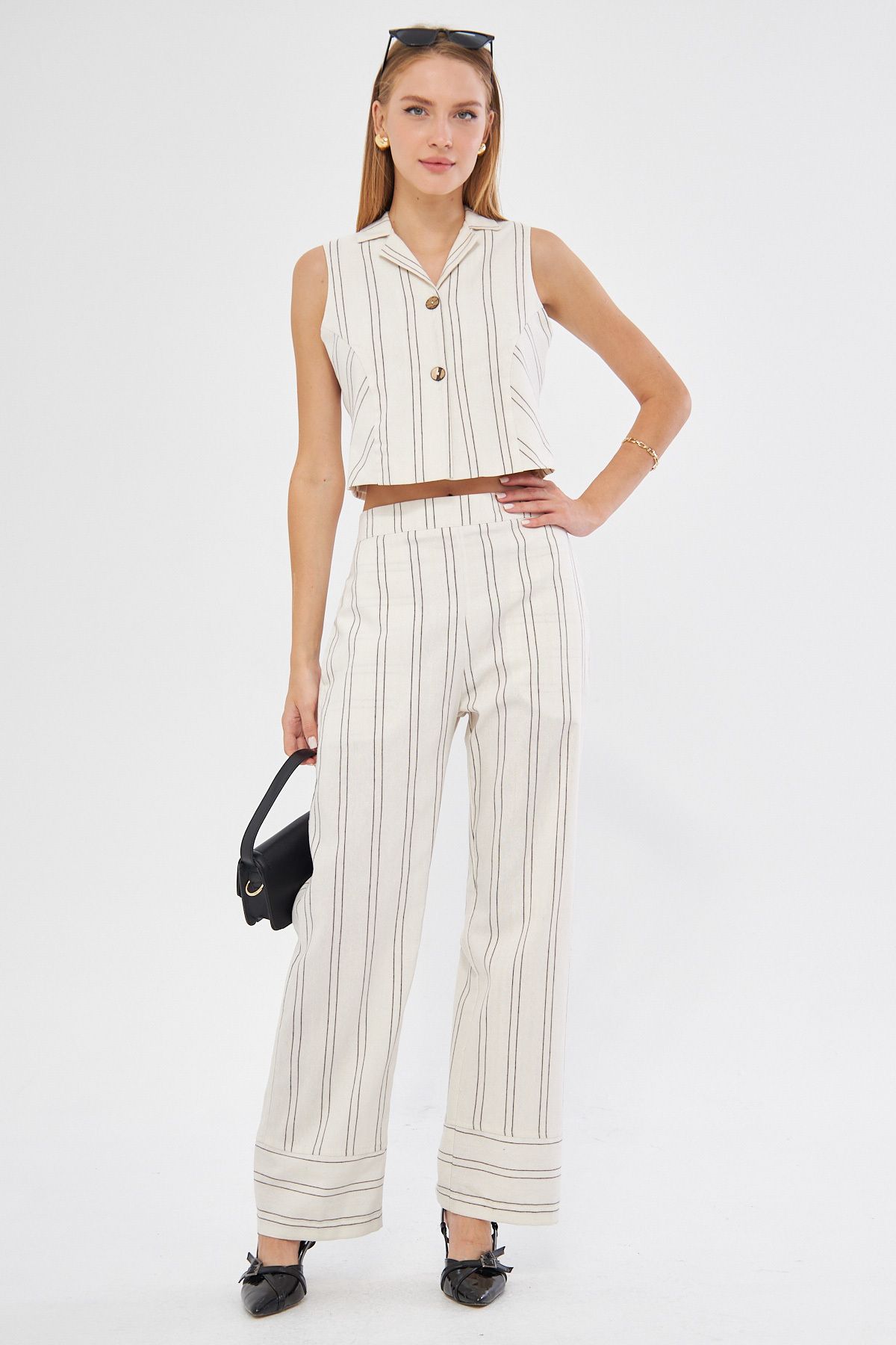 Female Men's collar buttoned lined vest trousers dual set ARM-24Y001114