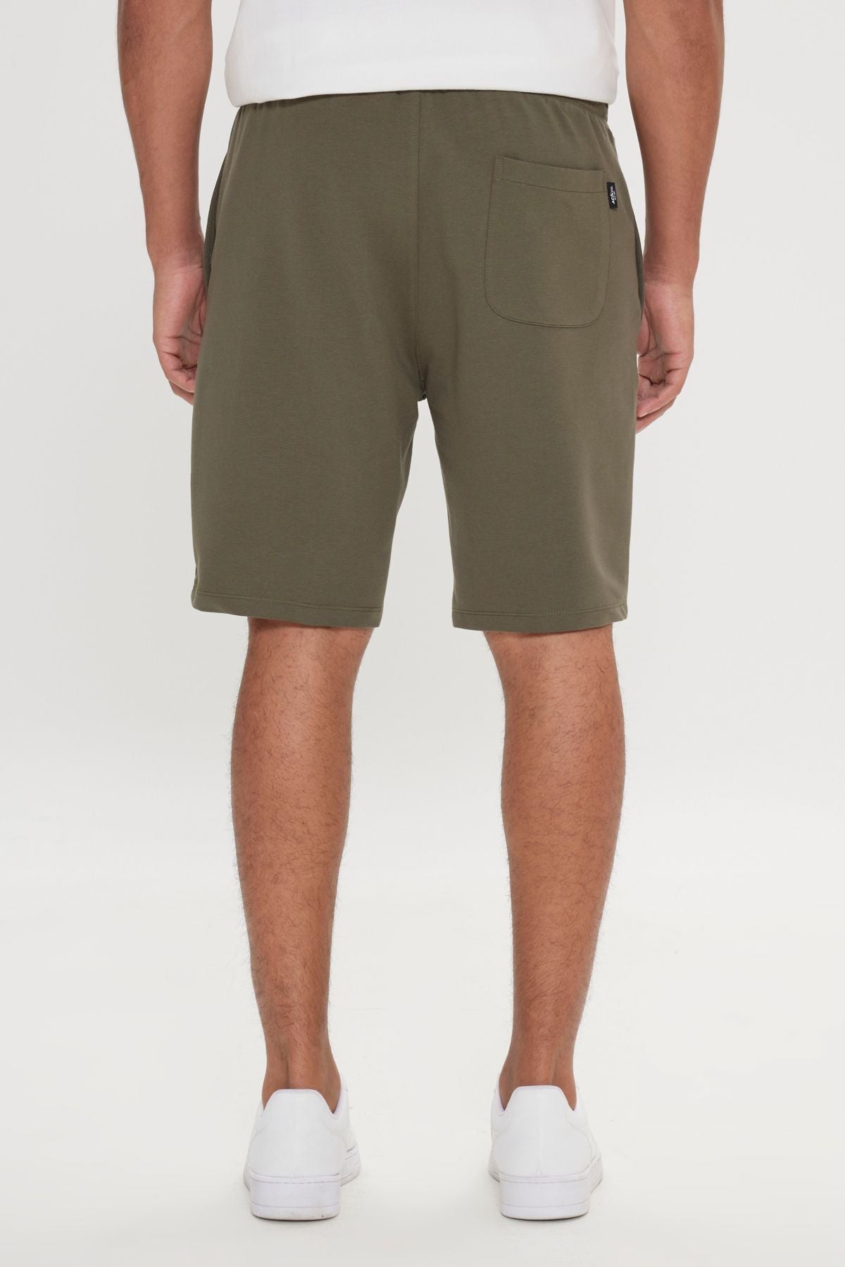 Male Khaki standard fit normal cut cotton flexible knitting shorts