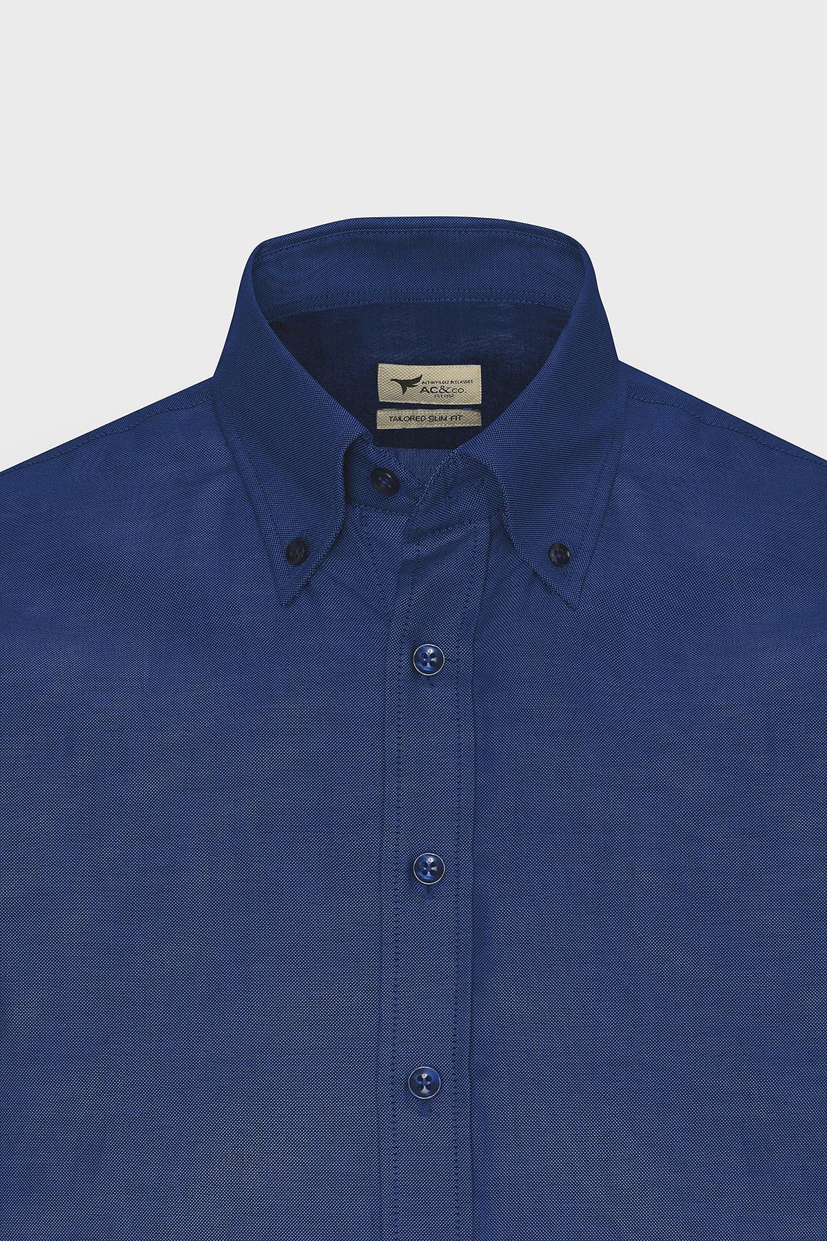 Men's Oxford Dark Navy Blue button with easy -to -ironing cotton slim fit narrow cut shirt