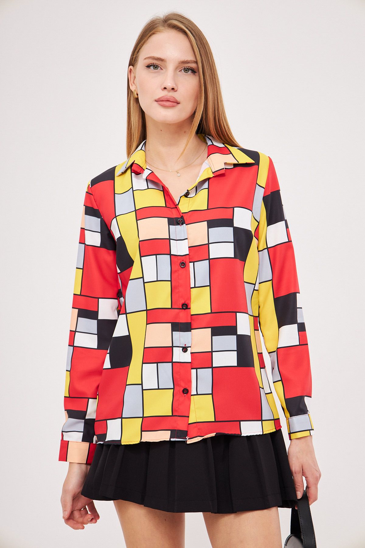 Woman Yellow Patterned Long Sleeve Shirt ARM-25K001040