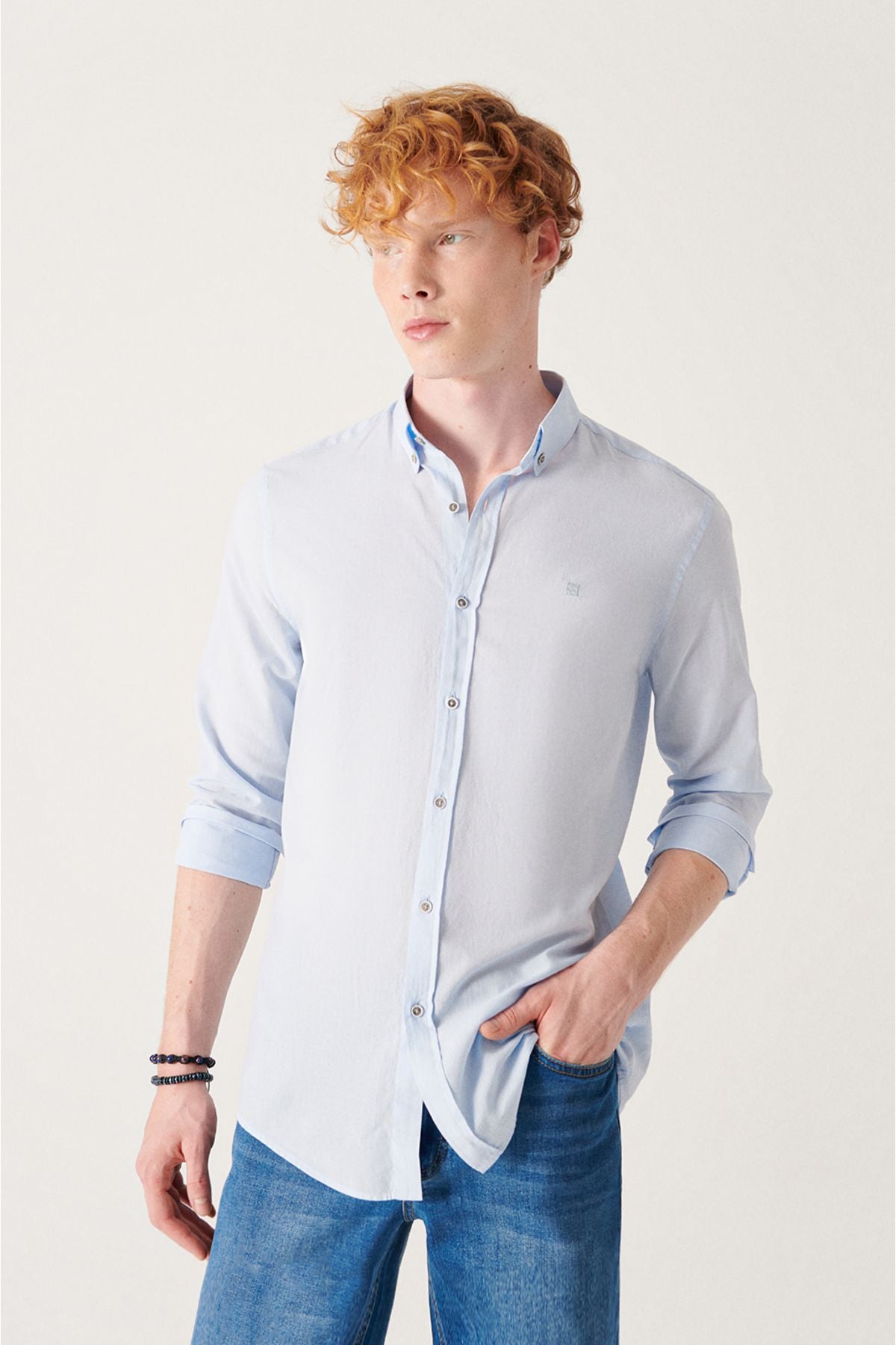 Men's Blue 100 %Cotton Futter Soft key buttoned collar shirt E002206