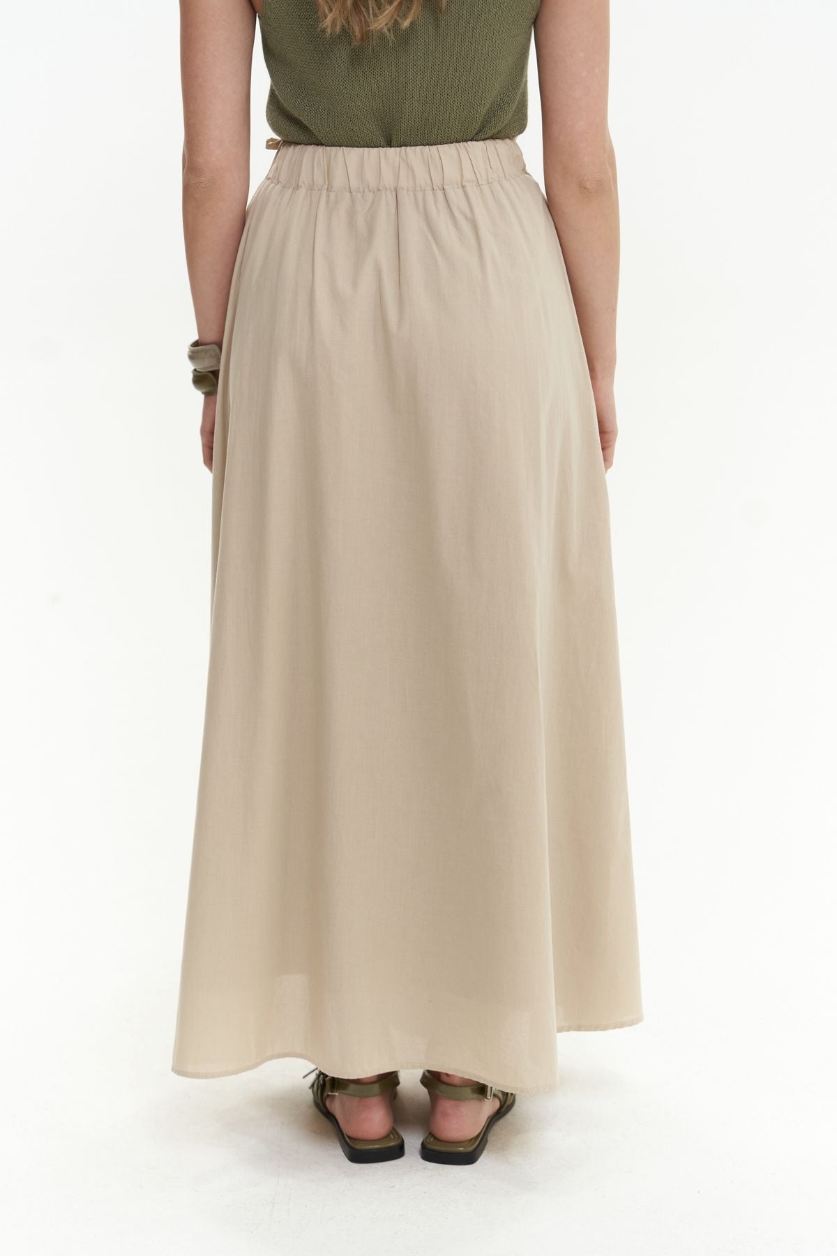 Aida rope detail pleated beige skirt