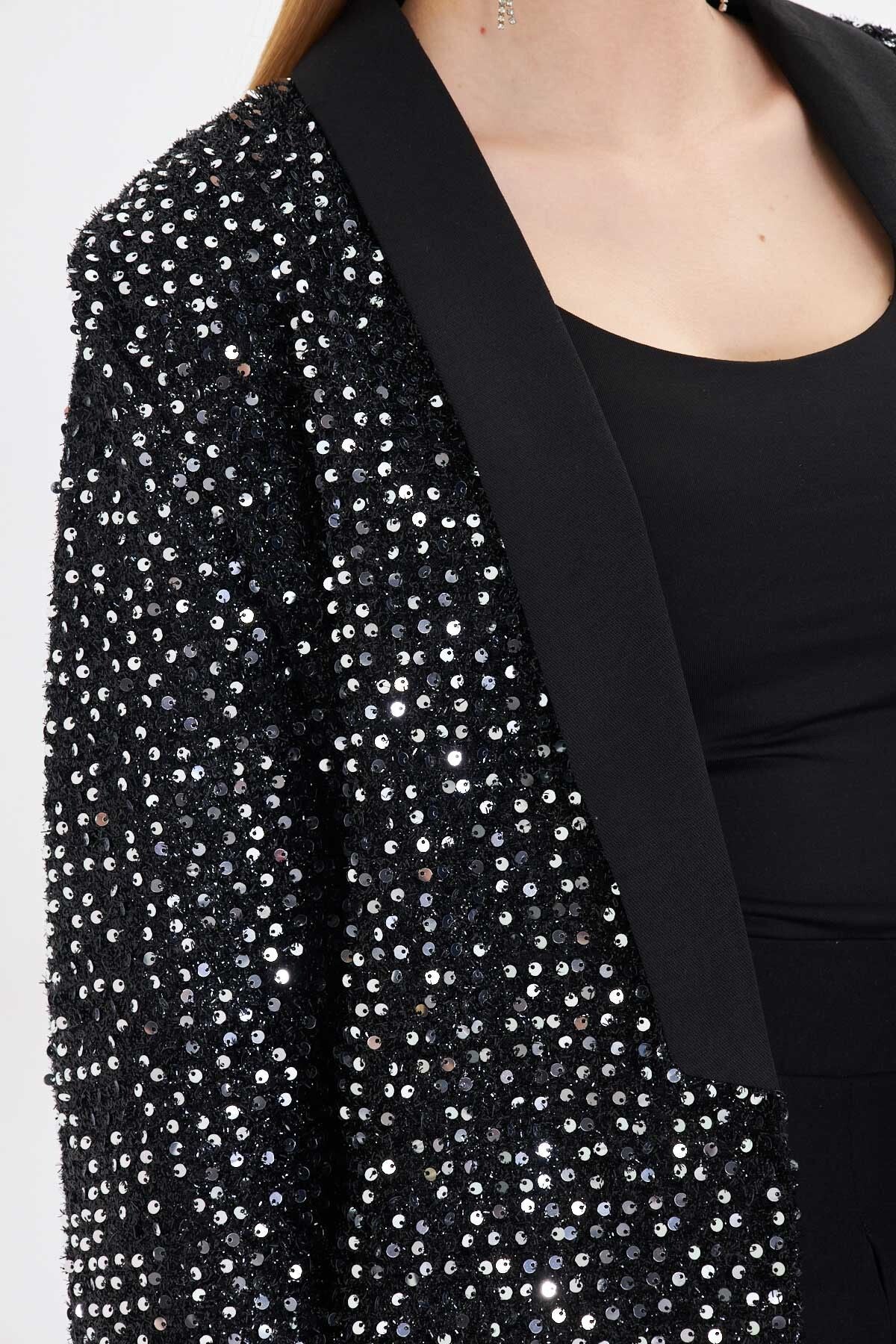Women's Silver Shawl Paper Payet Payet Jacket ARM-24K001052