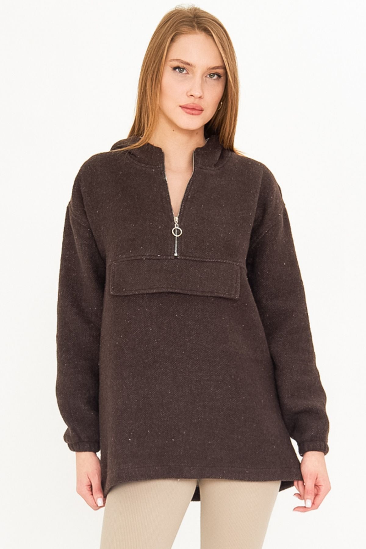 Female Coffee Hoped Caple Sweatshirt Arm-25k001097