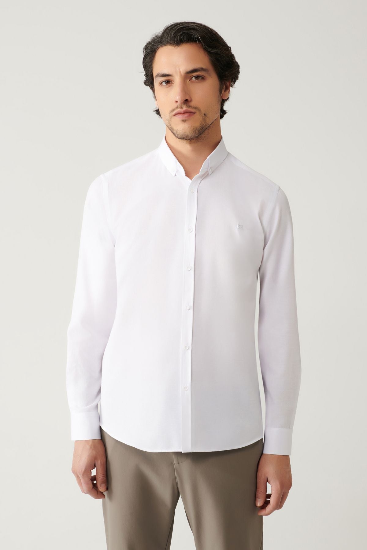 Men's white button collar easily ironed cotton Oxford Shirt E002000