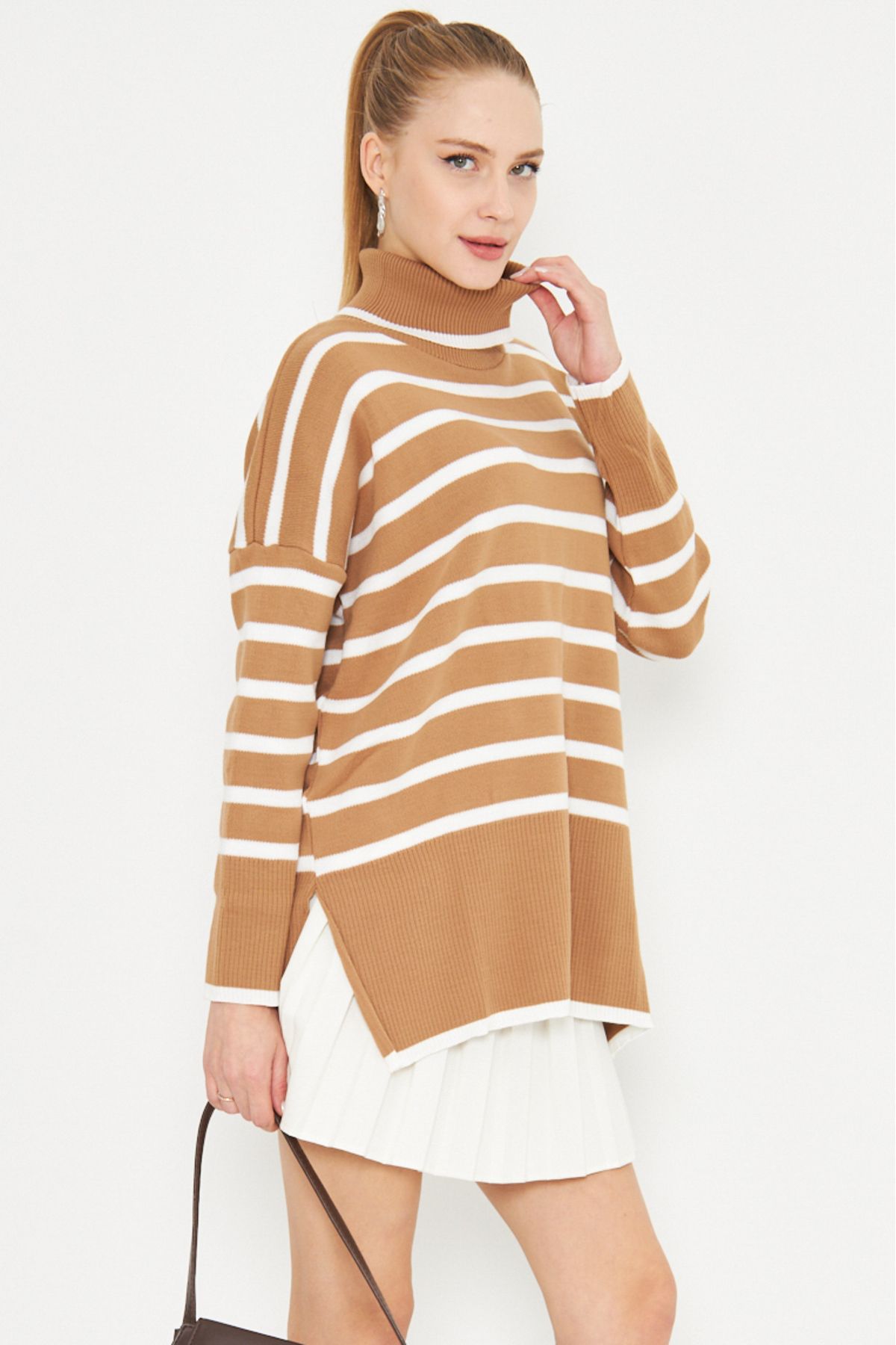 Female mink fisherman striped knitwear sweater ARM-24K012007