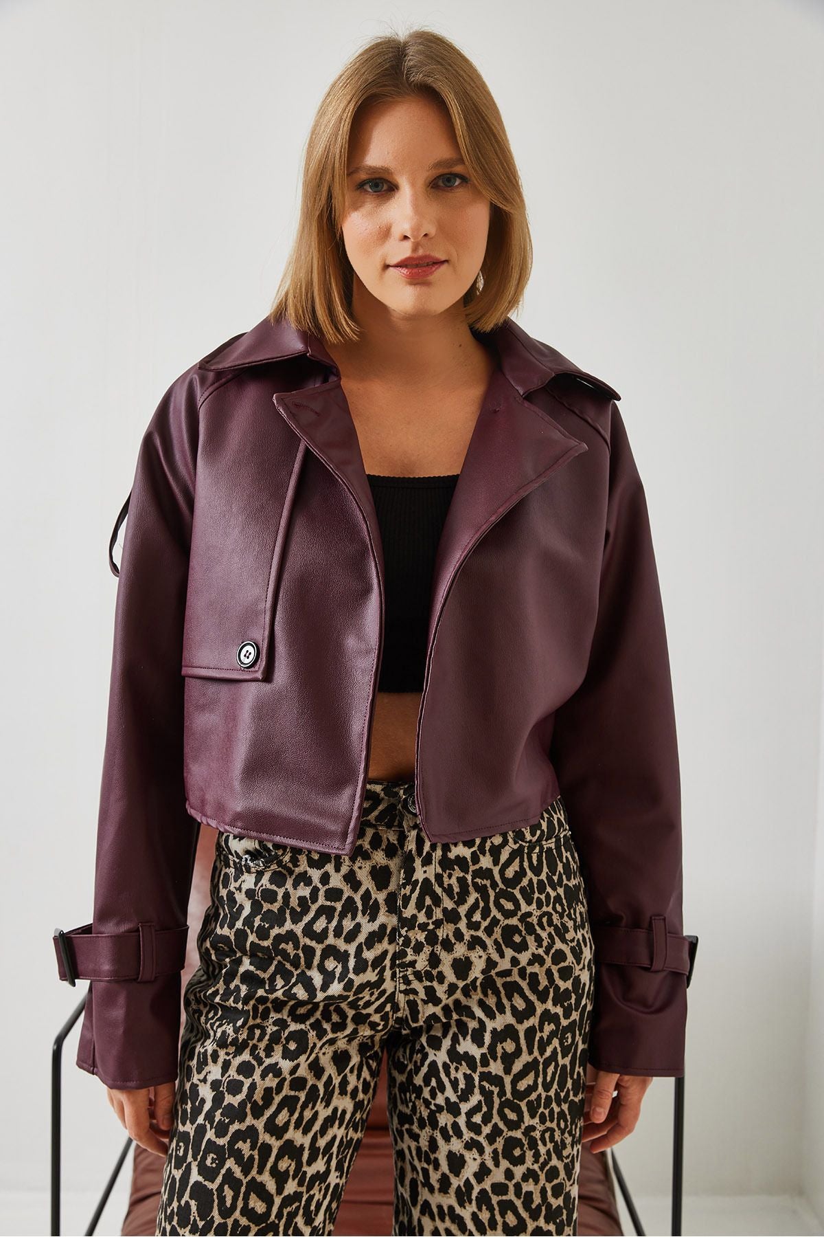 Female Aller Detail Crop Leather Jacket 2607 60351263