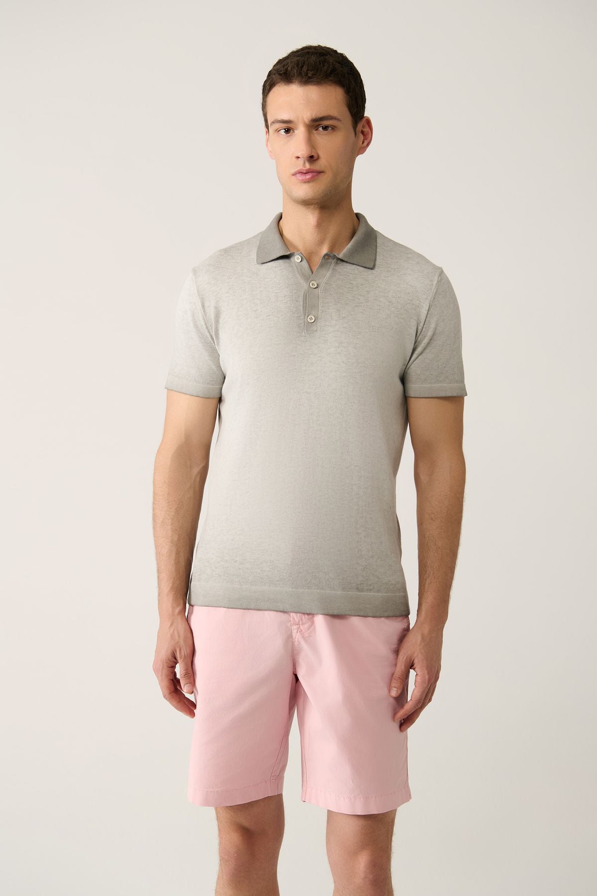 Men's gray 3 button paint effects Polo collar knitwear T-shirt A41y5114