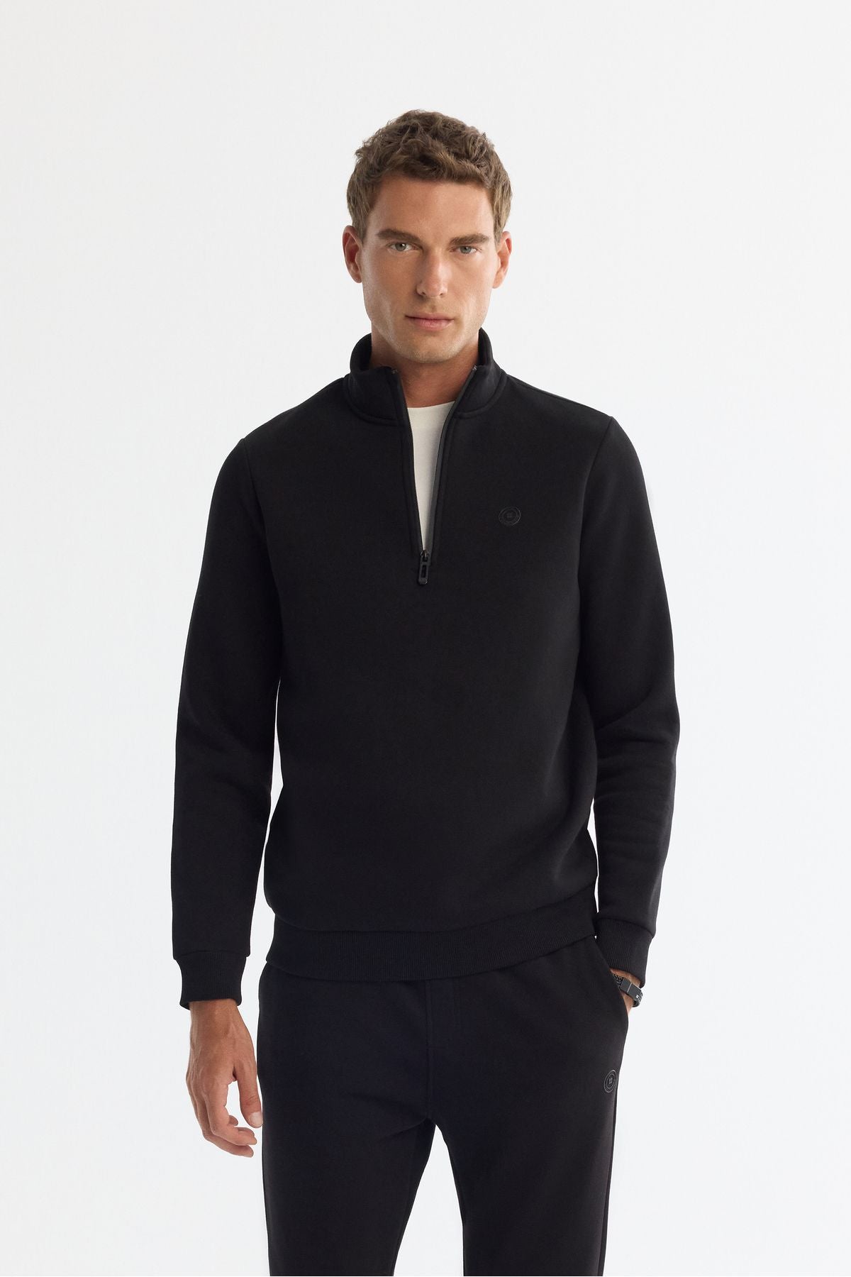 Men's black upright collar zipper 3 -IP Sweatshirt E001020