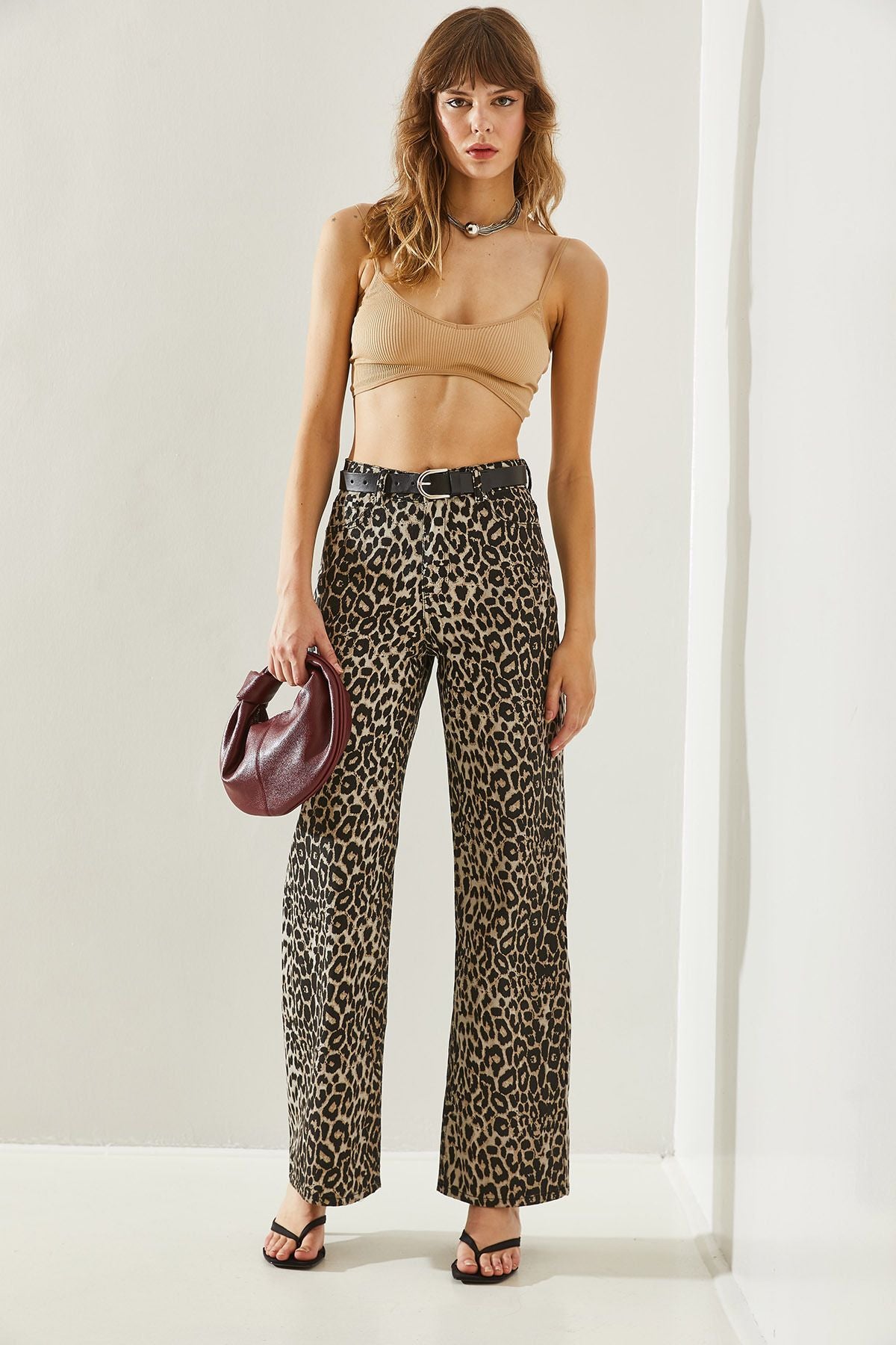 Women Leopard Patterned Palazzo Jean Pants 60251140