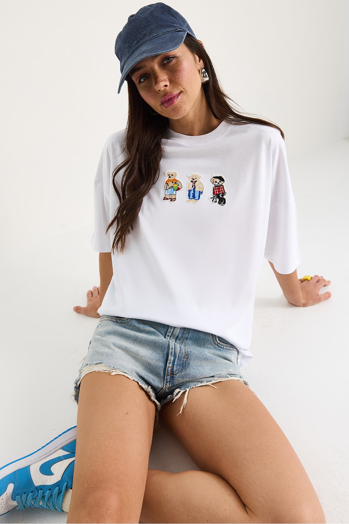 Women's Teddy Embroidered Crew Neck Cotton T-Shirt 60602064