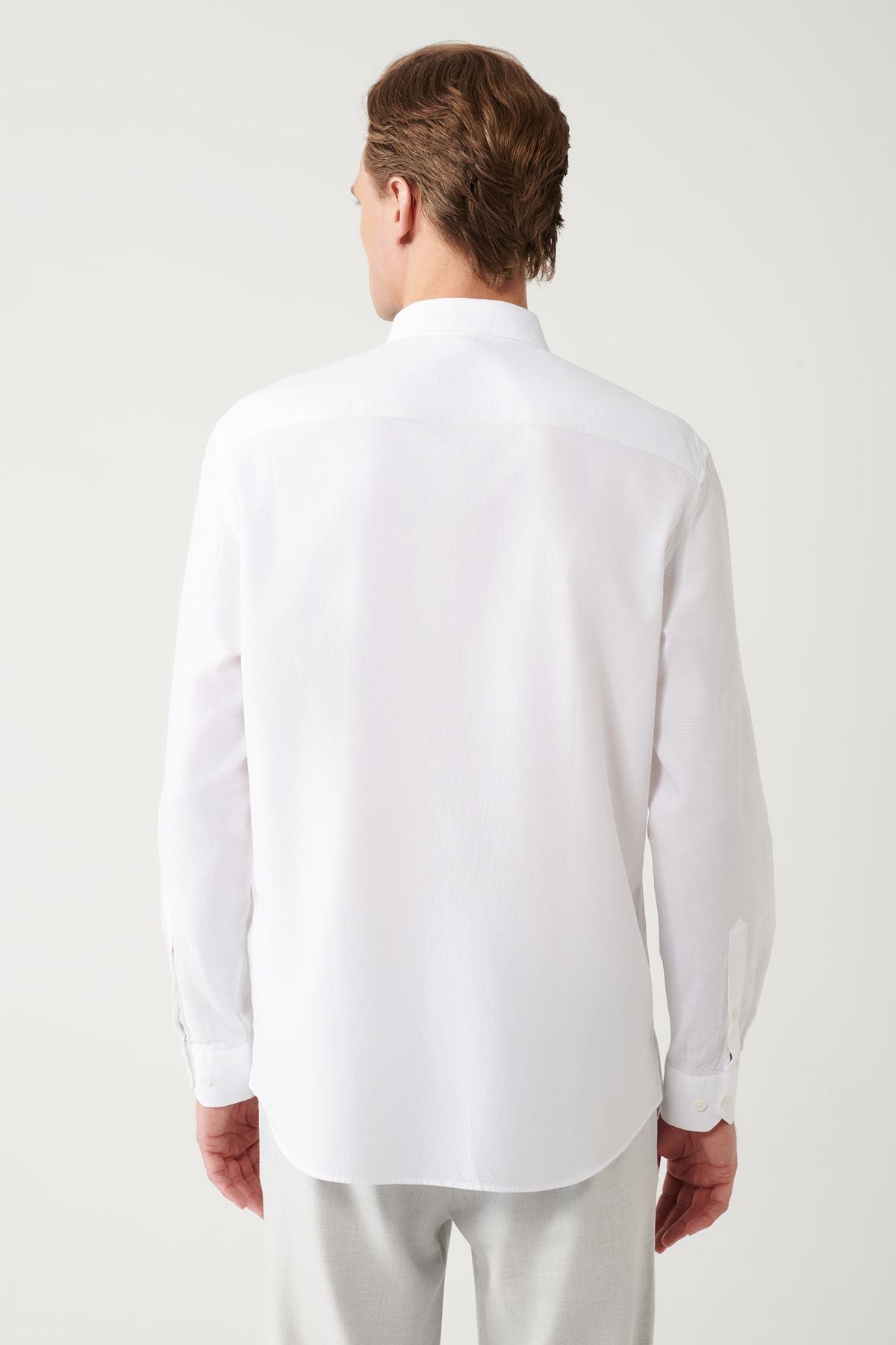 Men's White 100 %Cotton Jacquard Patterned Shirt A32Y2175