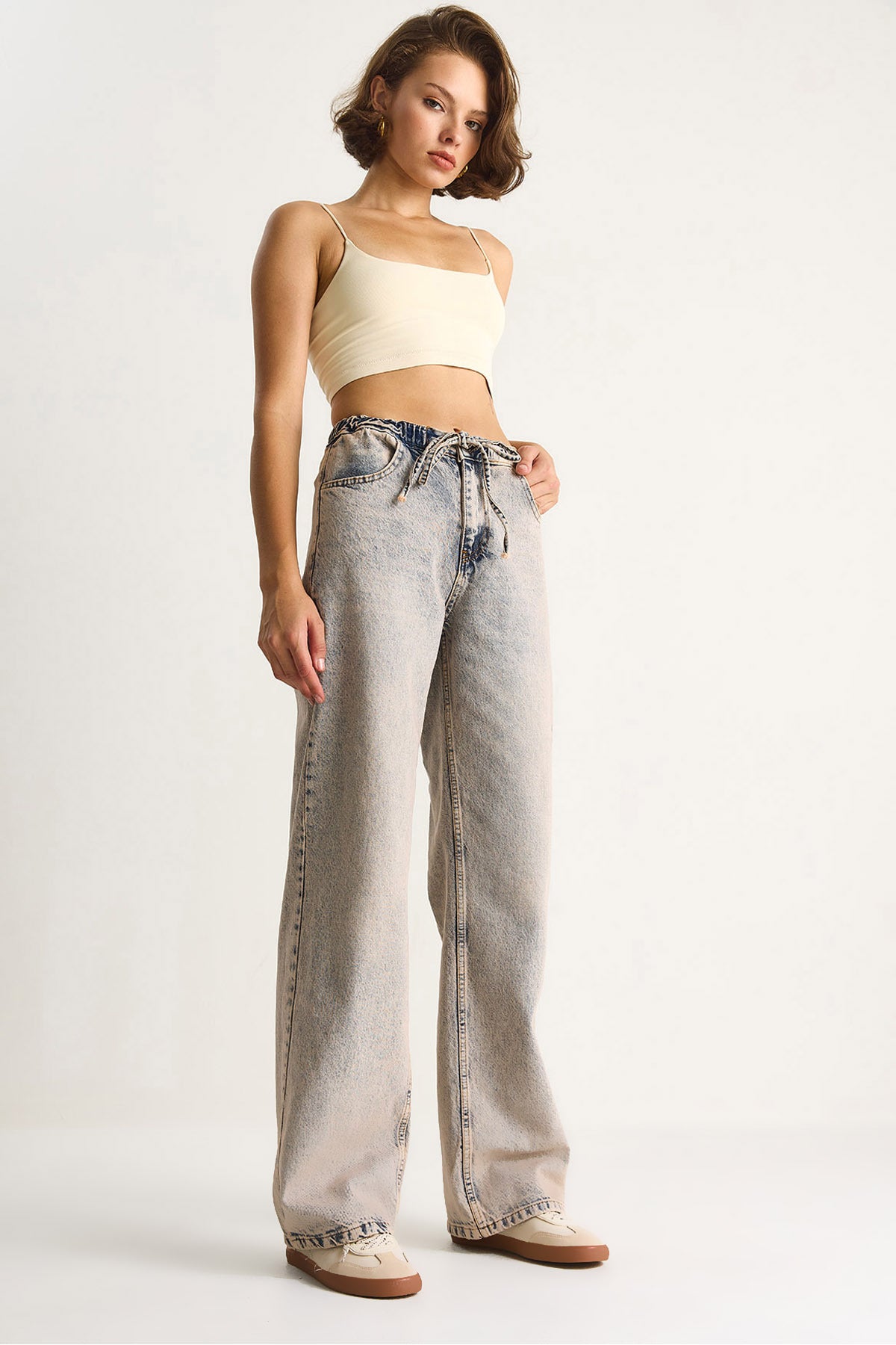 Women's Denim Trousers with Rope Tie at Waist 5284 60284086