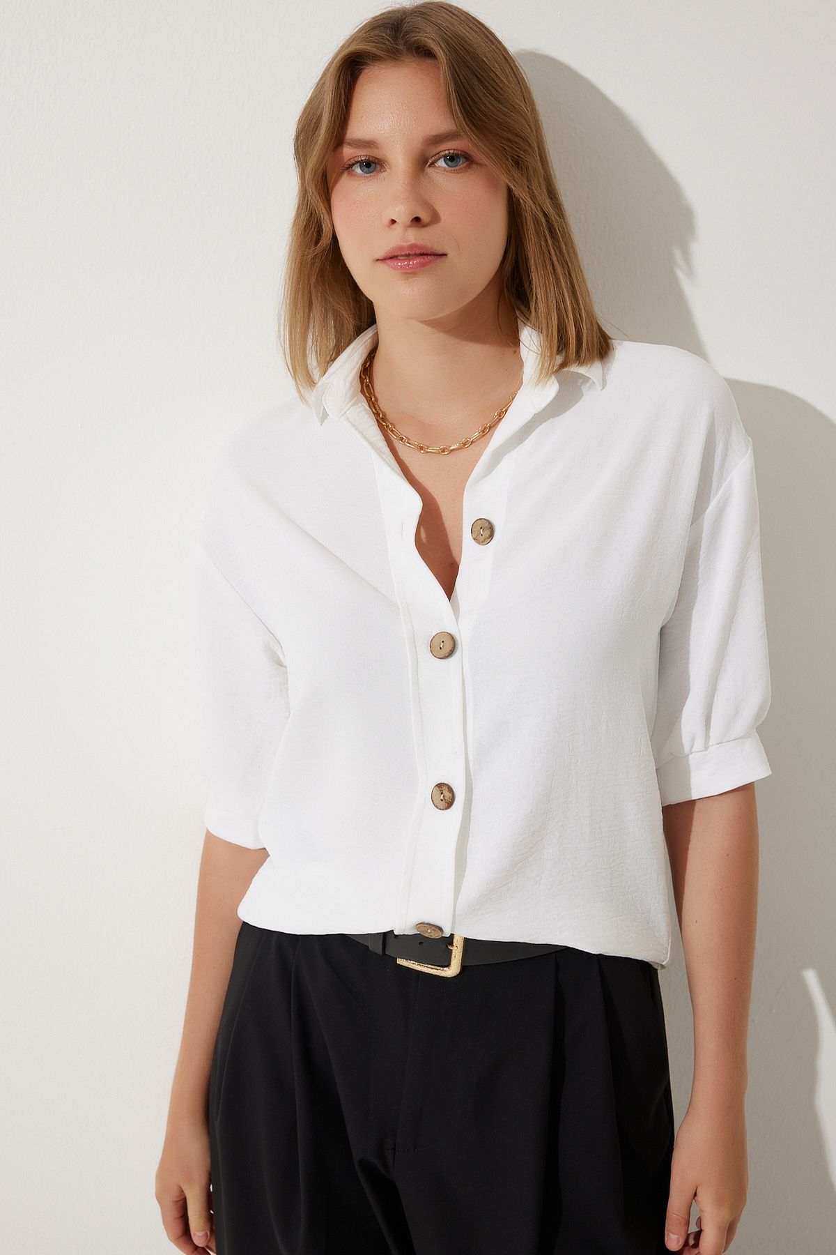 Female white balloon sleeve linen Ayrrin shirt DD01321