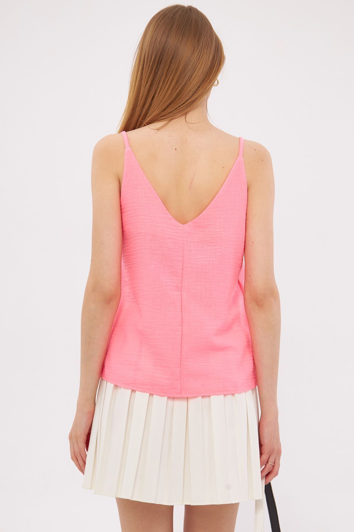 Female Neon Pink Linen Looking Hanger Blouse ARM-24Y001064