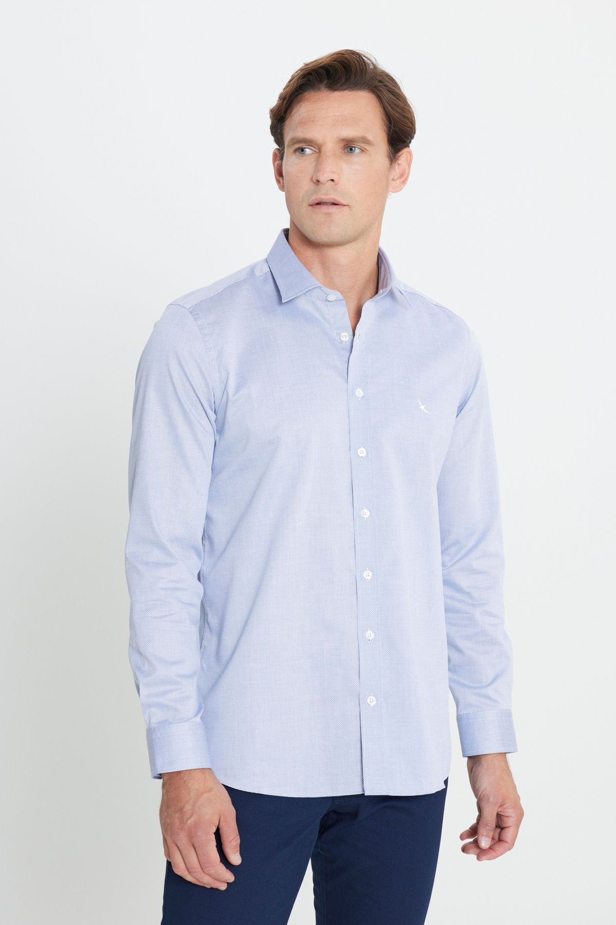 Men's light blue 100 %cotton slim fit narrow -cut Amest Amelor Shirt