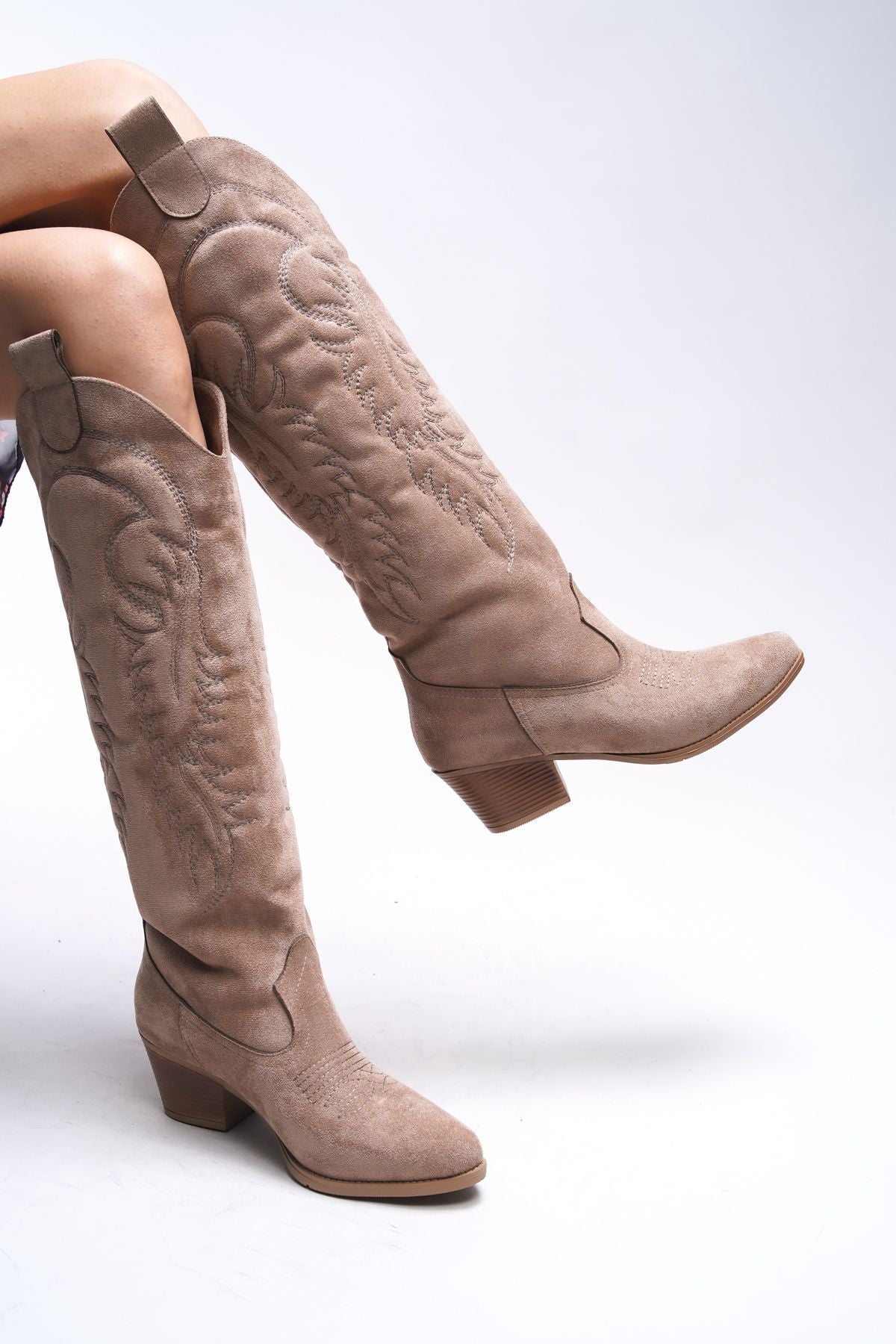 Zreidira Women's Embroidery Western Boots 001290 mink suede