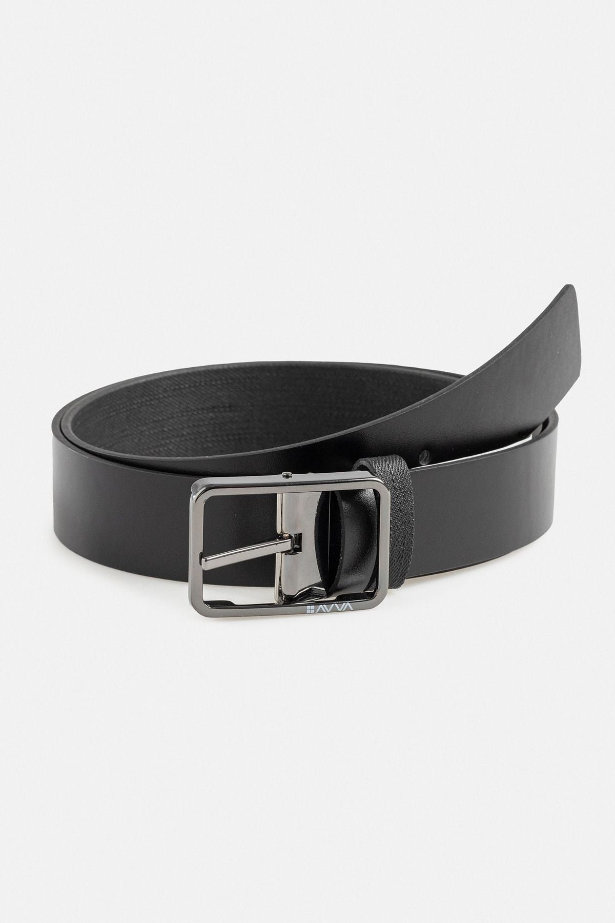 Men's black double -sided flat/patterned belt A41y9312