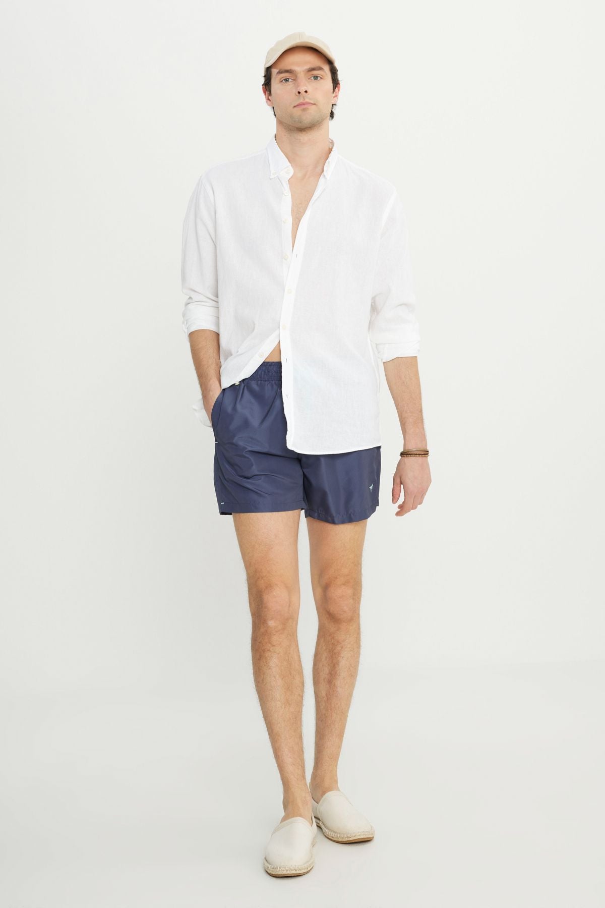 Men's Navy Blue Standard Fit Normal Cutting Fast Edge Side Patterned Sea Short Ma from Swimce