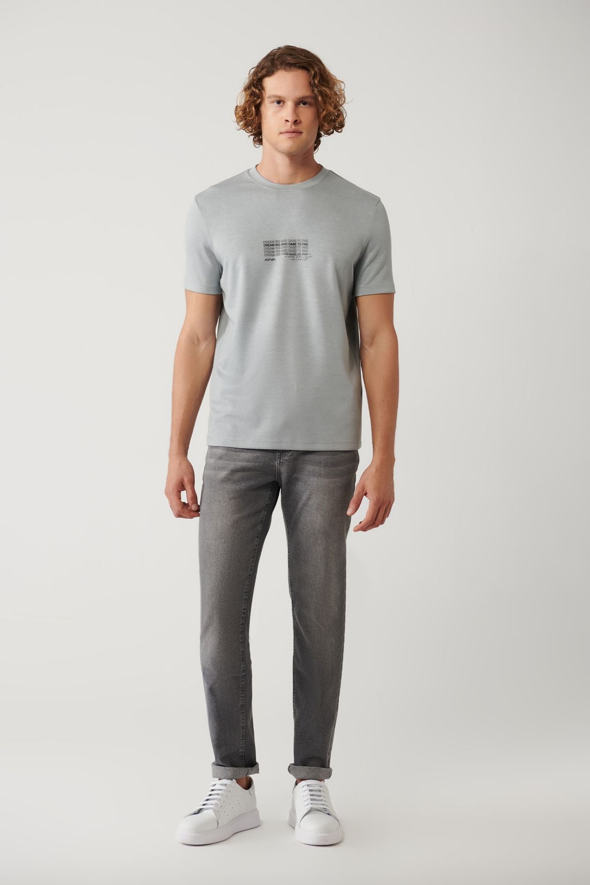 Men's gray bike collar printed Interlok T-shirt A41y1013