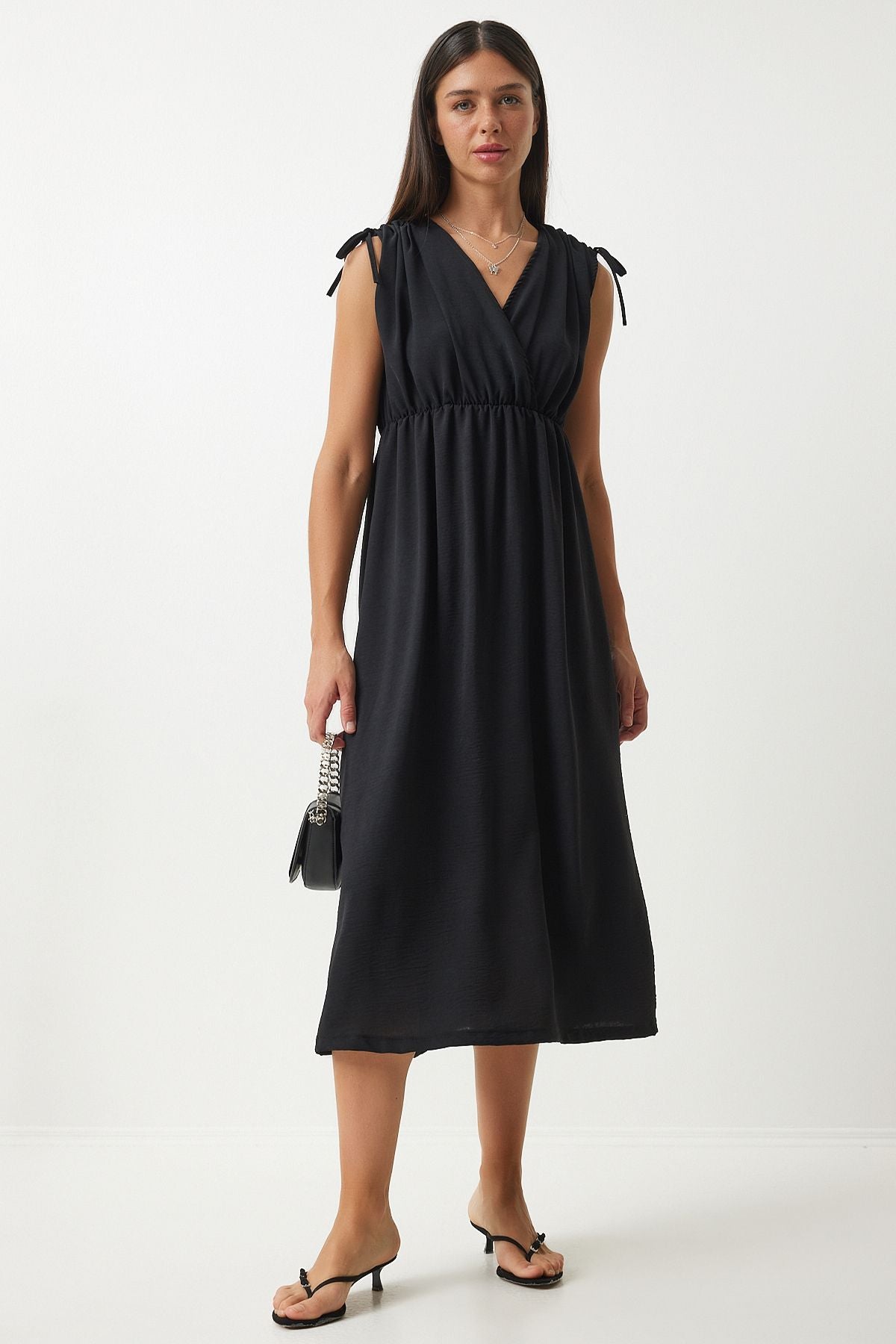 WOMEN BLACK ANVALOP YOKA SHIRT Knitted dress an00201