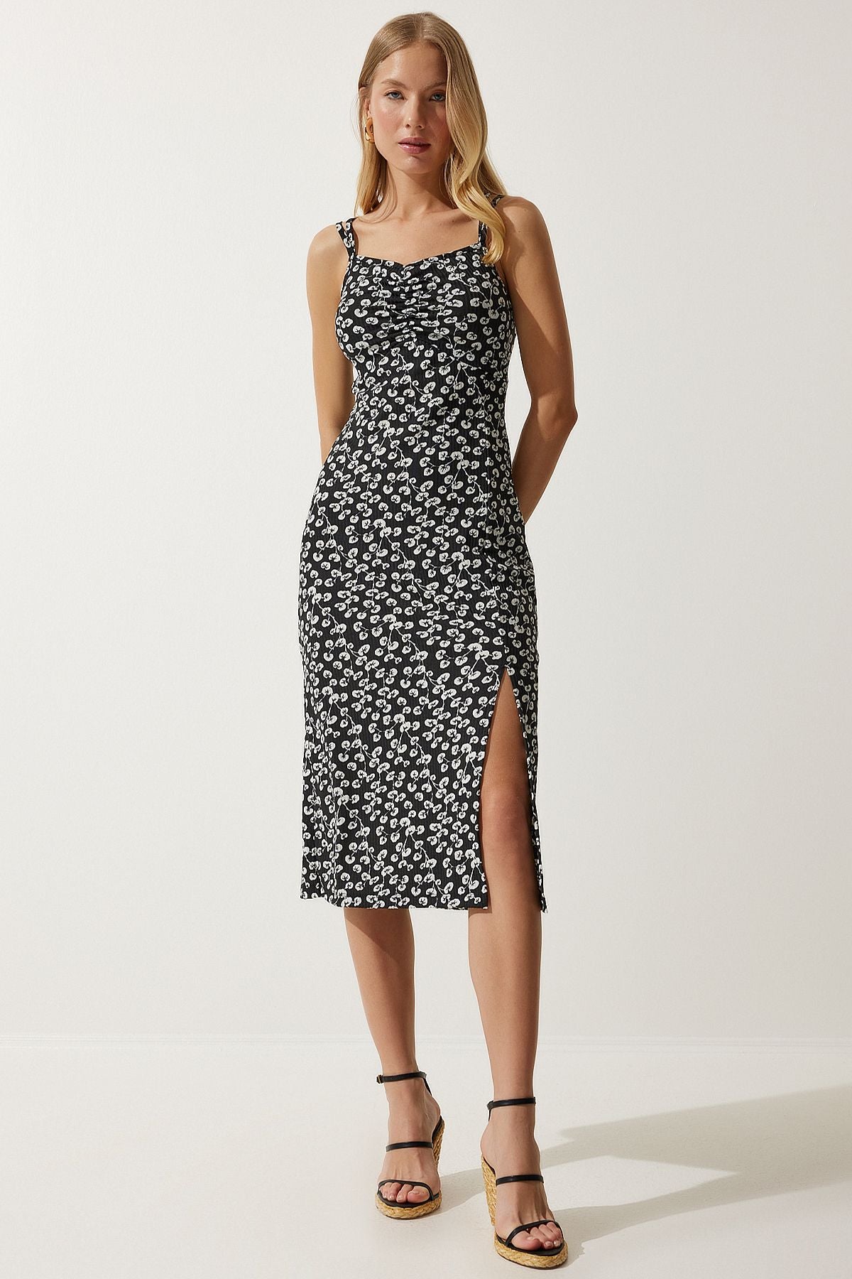 Woman Black White Double Hanger Patterned Knitting Dress MC00262