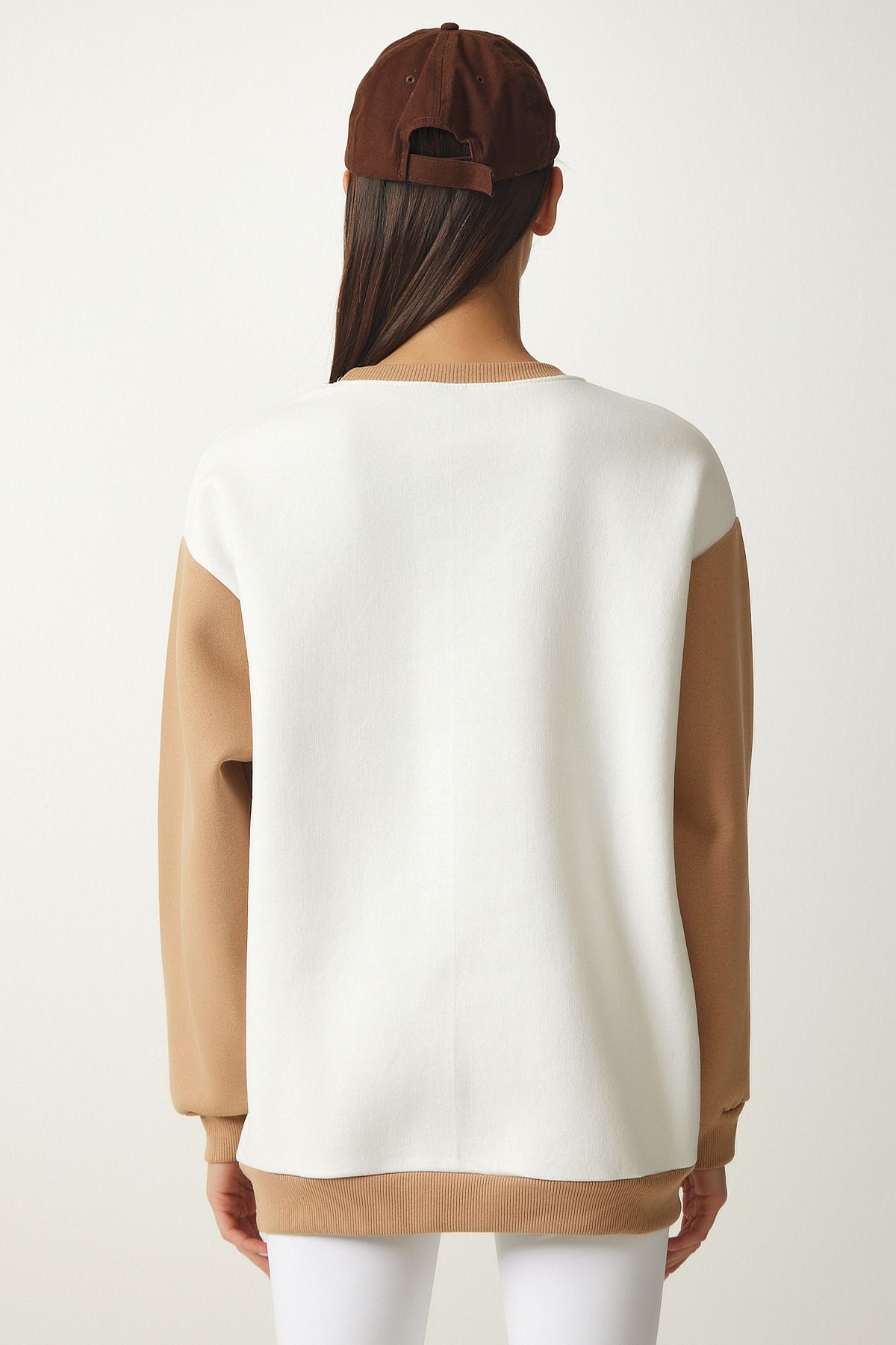 Woman White Biscuit Block Color Sweatshirt OW00005