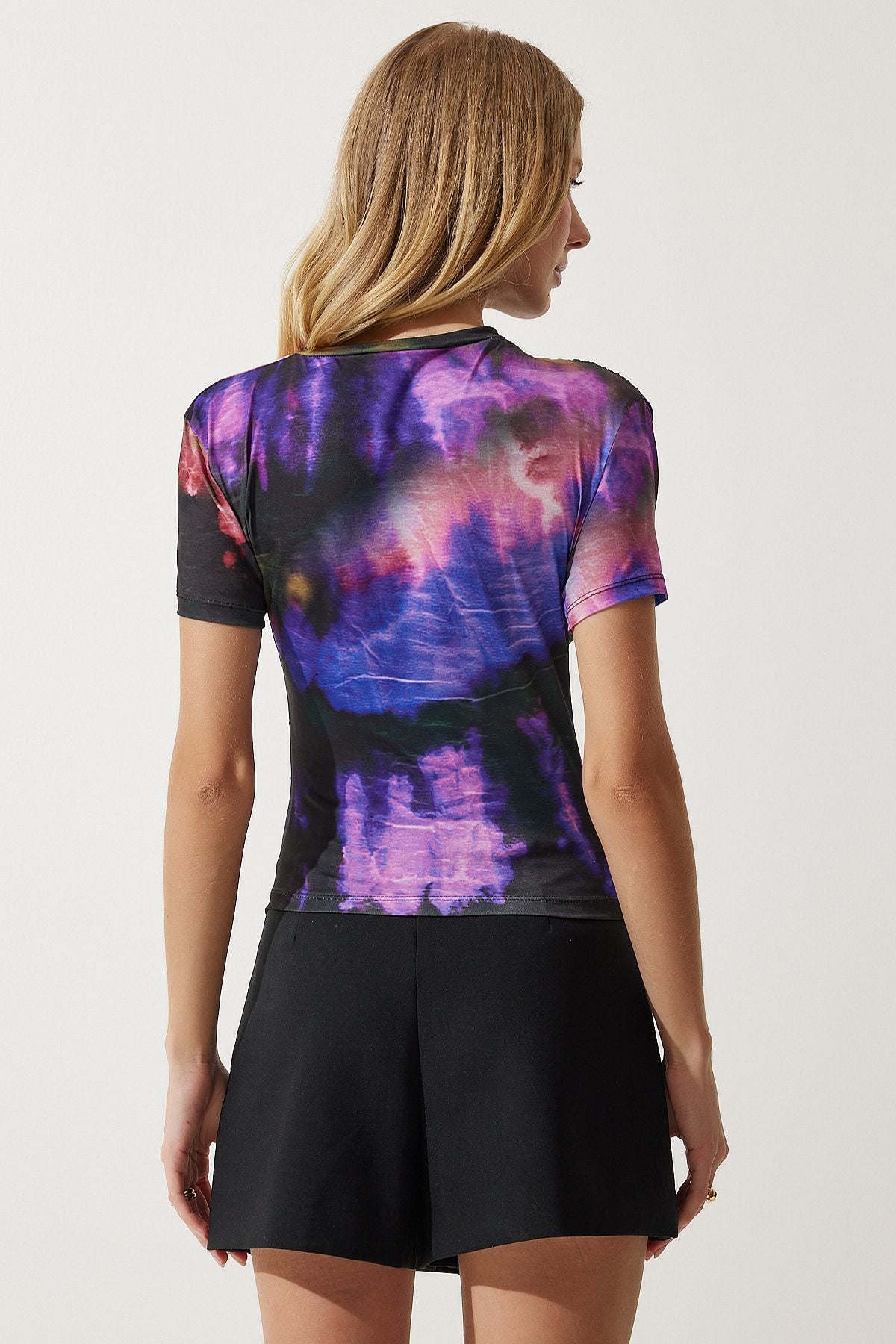 Female Black Purple Patterned Sandy Blouse FF00165