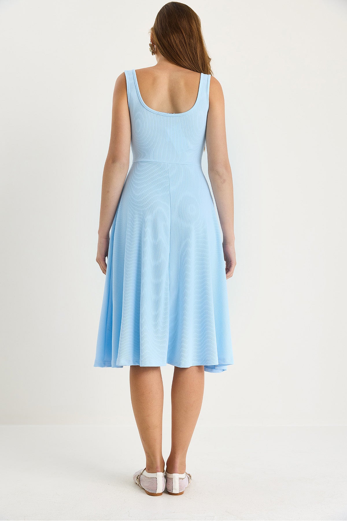 Women's U-Neck Strap Ribbed Flared Dress 477 60283393