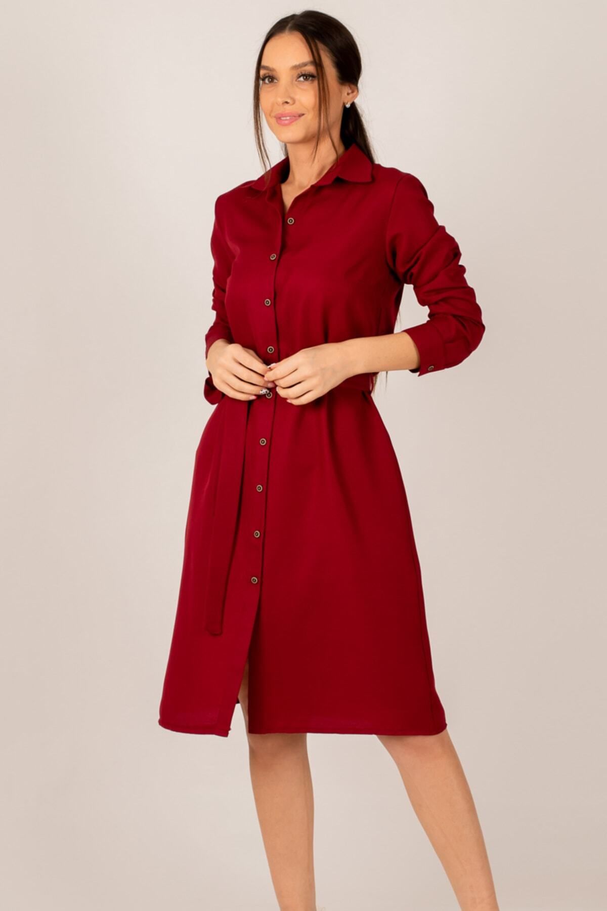 Woman Bordeaux Long Shirt Dress ARM-22K001141