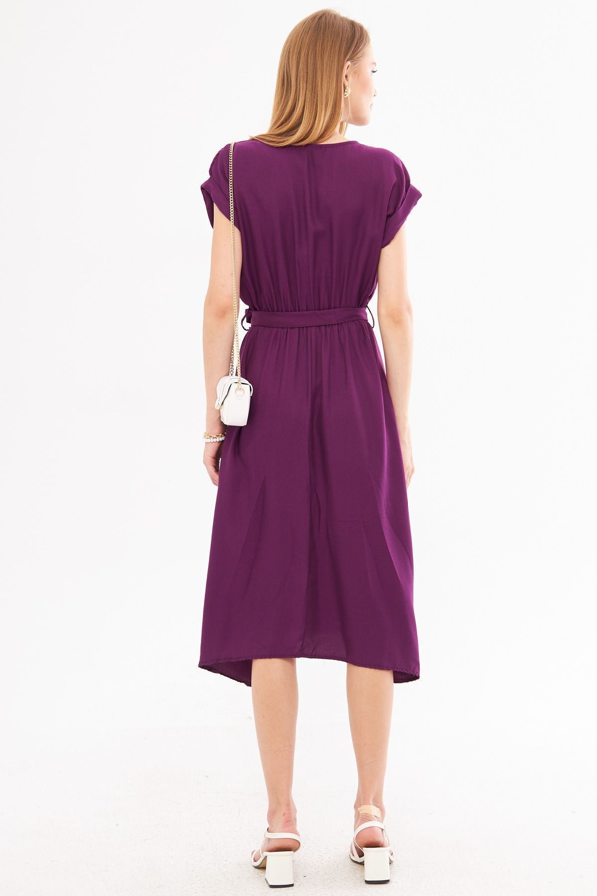 Woman Purple Waist Tinder Dress ARM-18Y001120