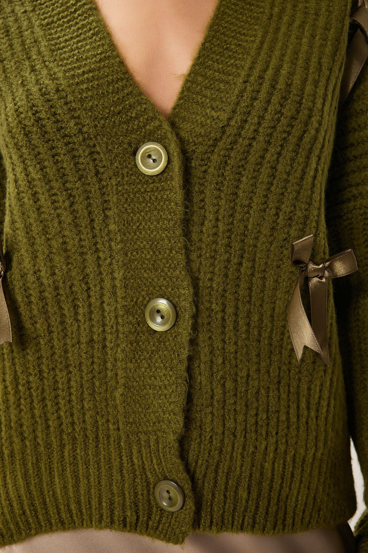 Woman Khaki Bow Triko Cardigan PF00095
