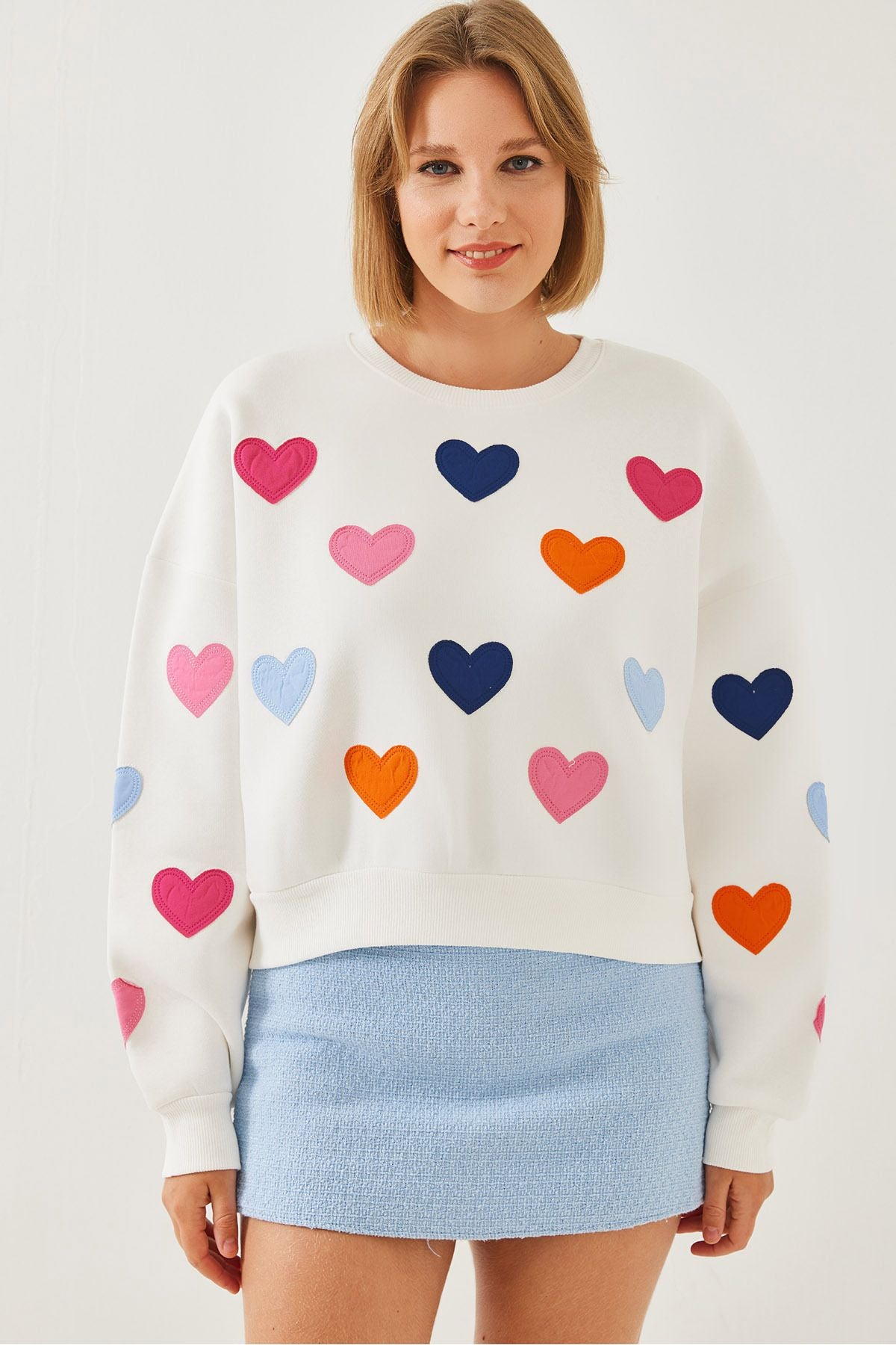 Women's Heart Embroidery Three Yarn Sweatshirt 6458 60251955