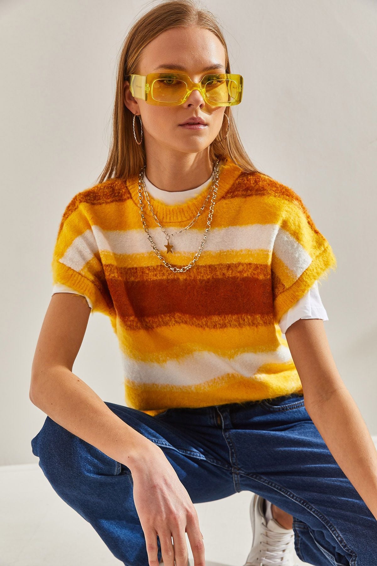 Female Bike Bike collar striped sweater