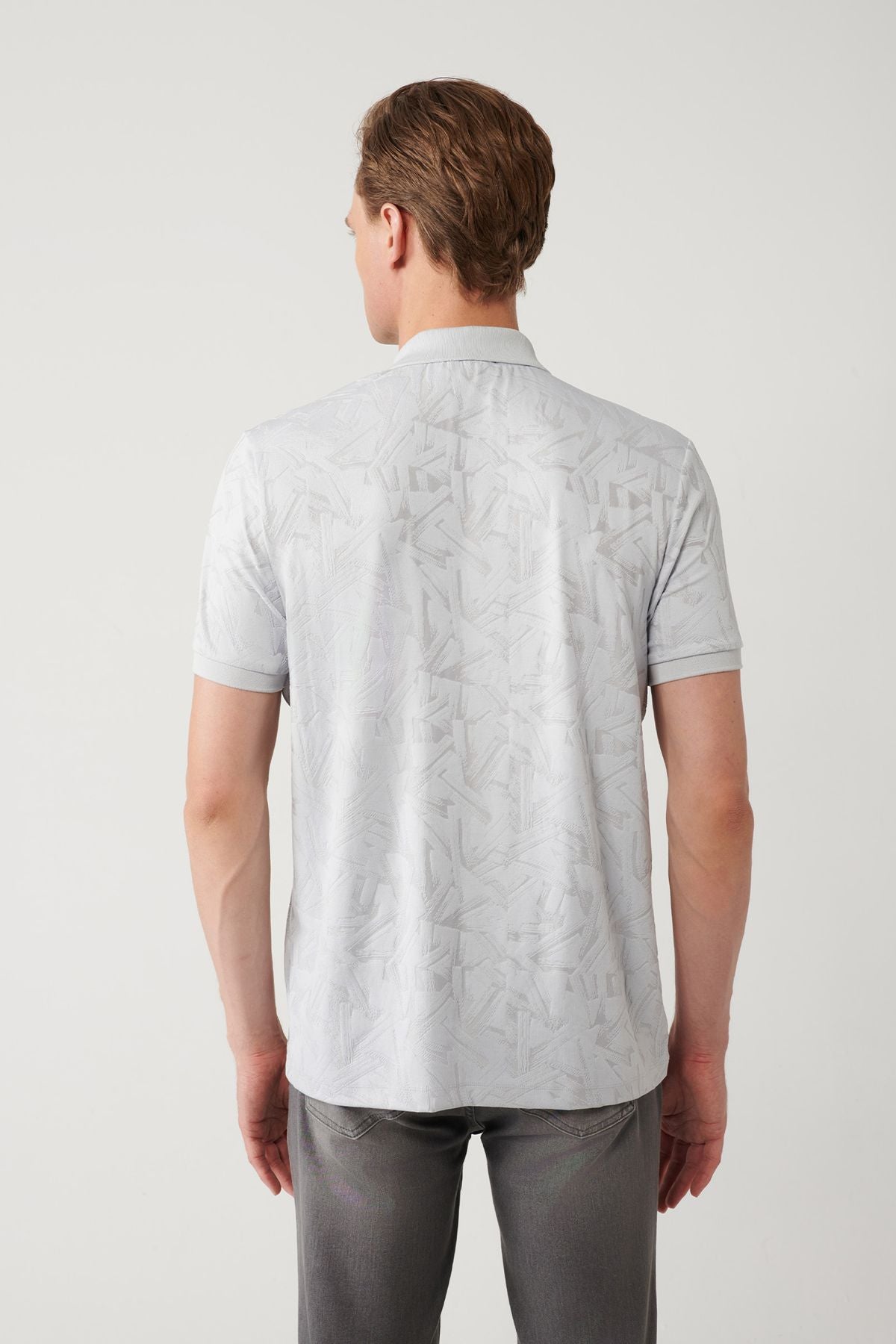 Men's gray zipper jacquard Polo collar T-shirt A41y1118
