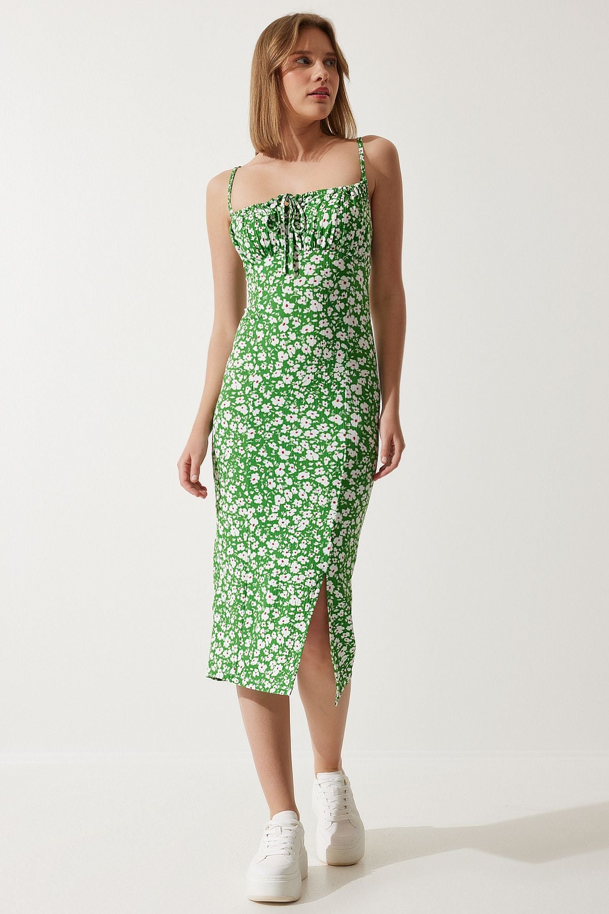 Brav Female Green Flower Sweting Summer Knitting Dress CI00029