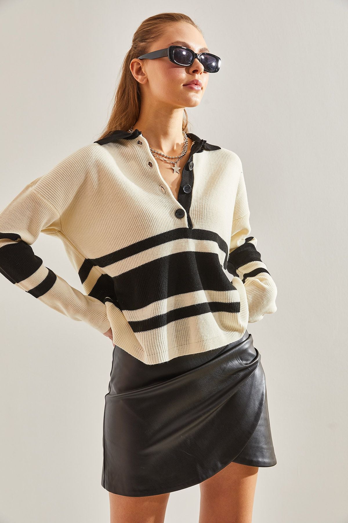 WOMEN'S Polo Yaka button knitwear sweater