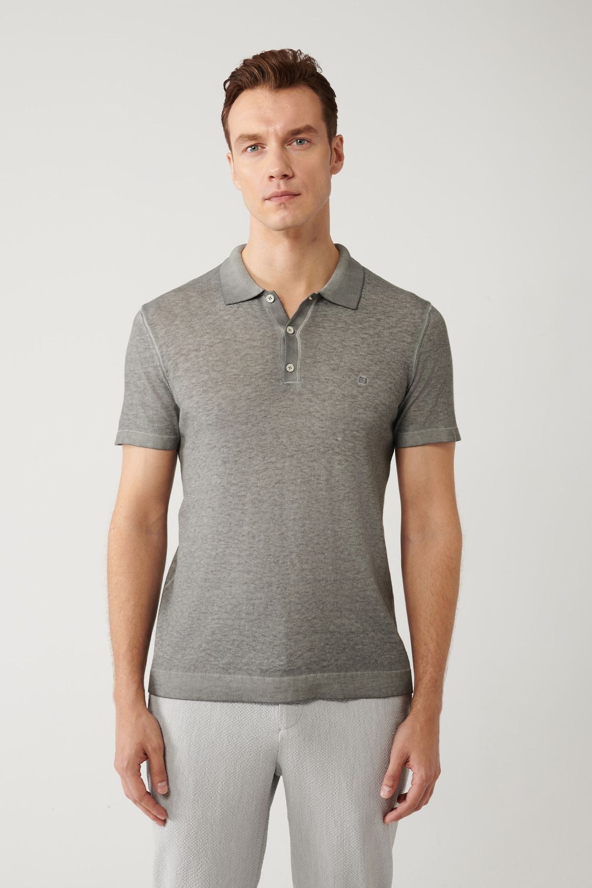 Men's anthracit 3 button Garment Dyed Polo Yaka Triko T-shirt A41y5067