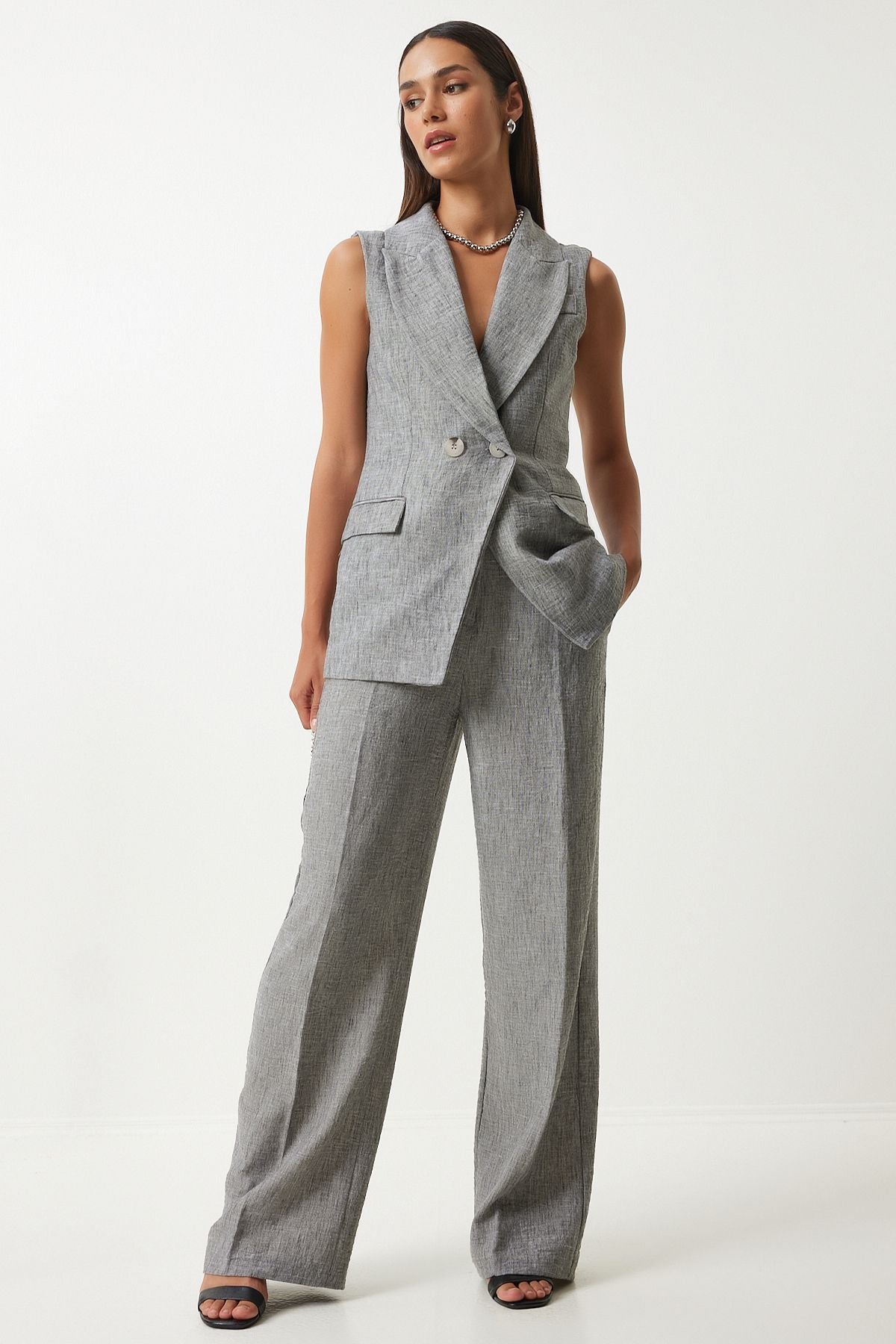 WOMEN'S ARRASİSİT SHALL YAKA Oversize Vest Trousers Set FN03230