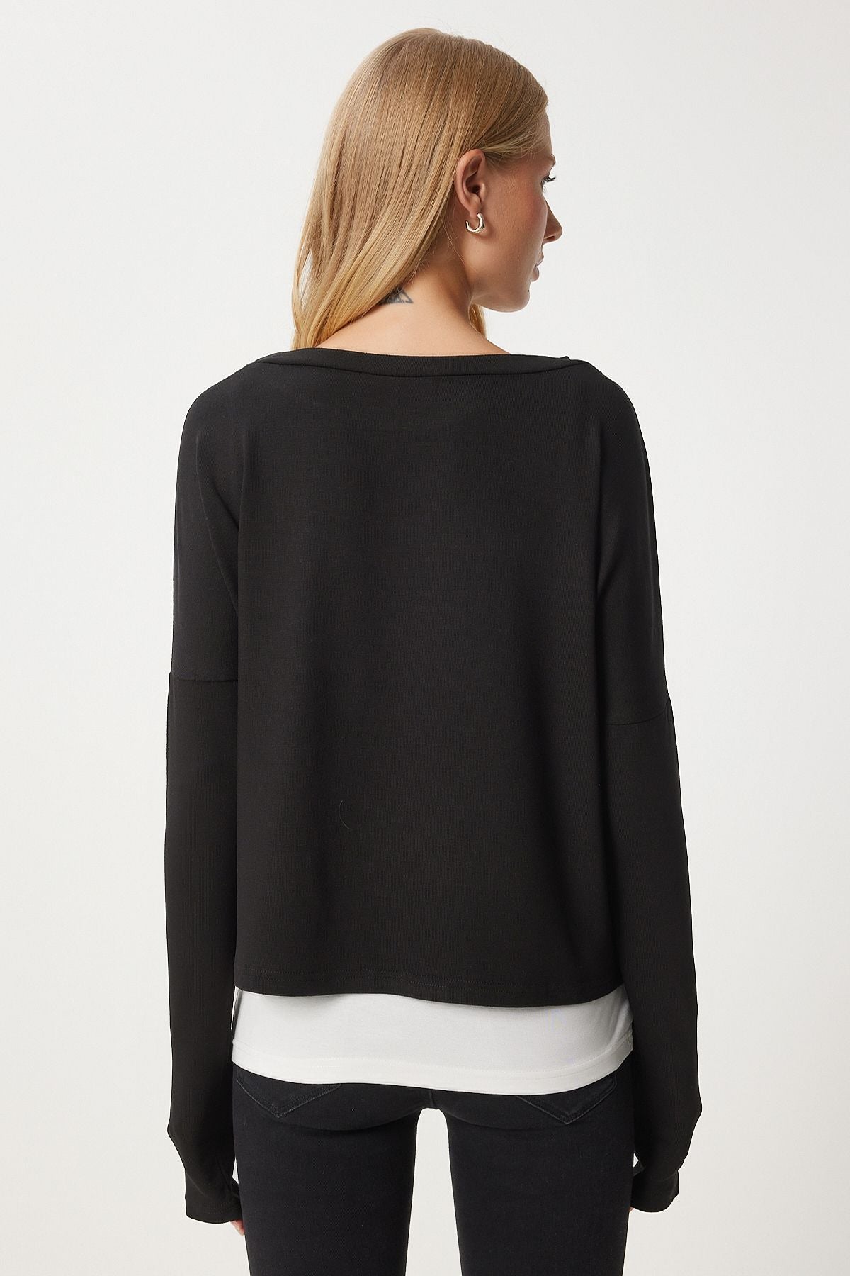 Women's Black Athlete Binary Knitwear Knitting Blouse EN00619