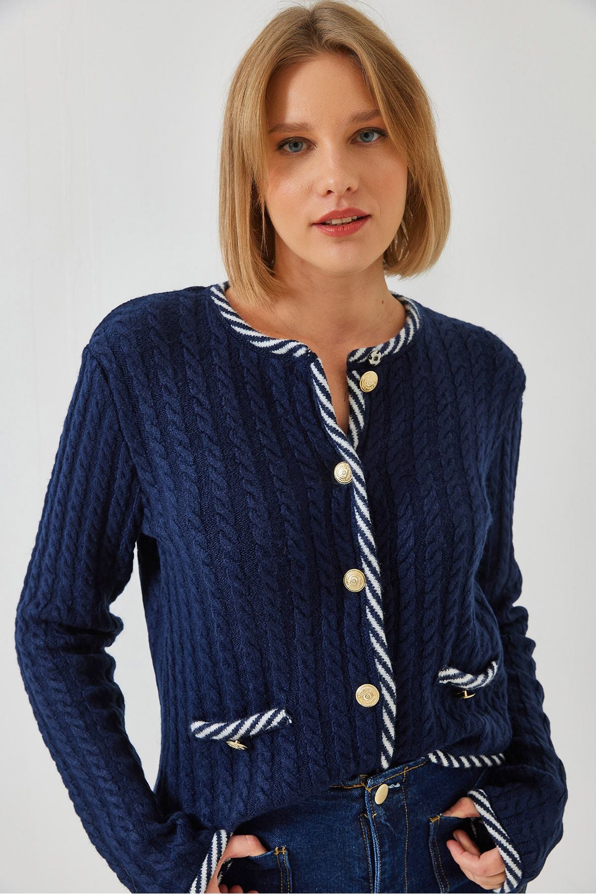 Women's Hair Braided Pocket Knitwear Cardigan 241083 60251984