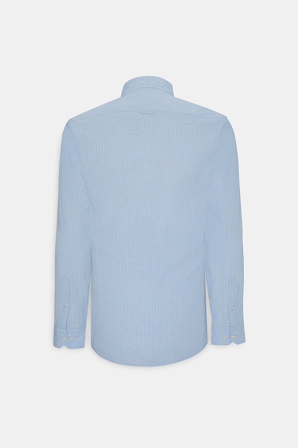 Men's White-Blue Comfort Fit Casual Cutting Buttoned Neck Cotton Cotton Shirt