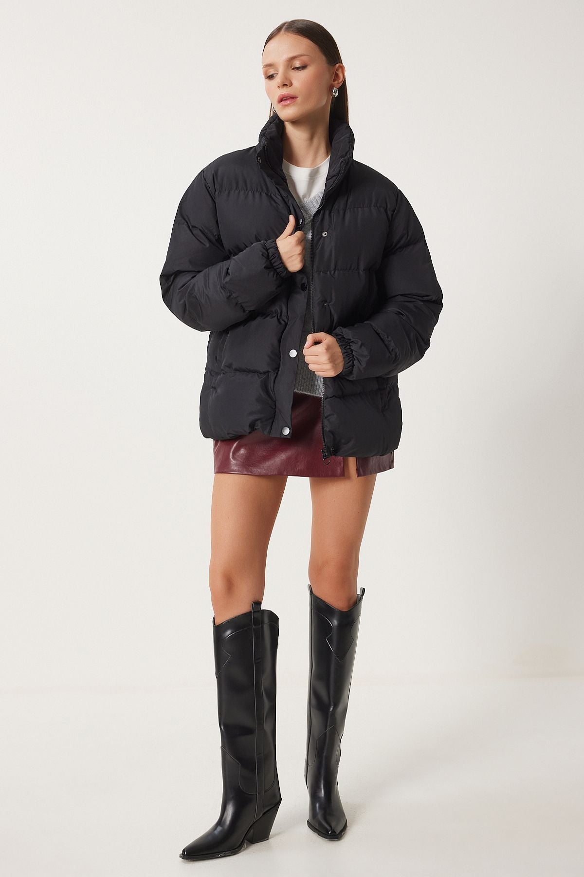 Female black fisherman collar swelling coat RV00063