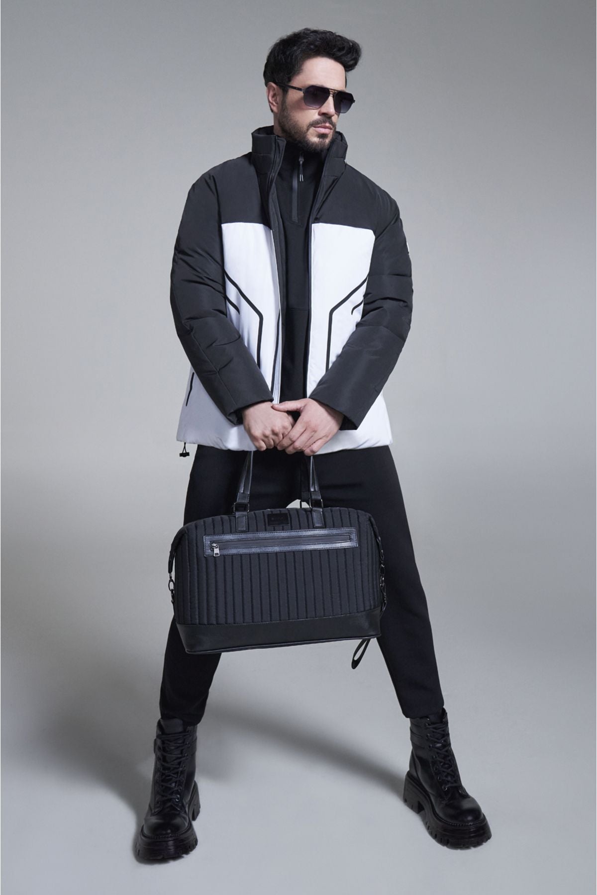 Men's black flexible interlok fabric rubber tracksuit six B003400